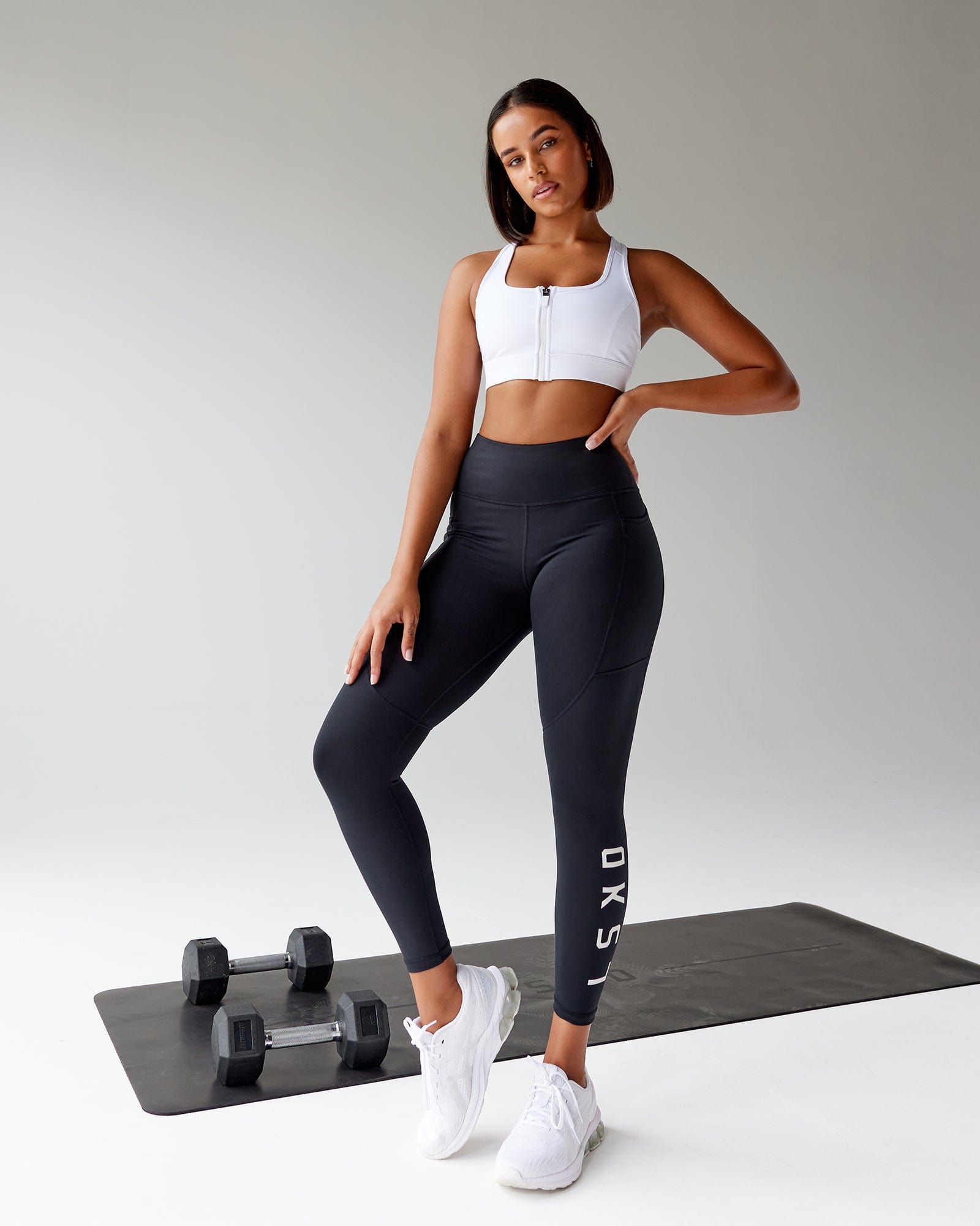 Model wearing Sprint Sports Bra - White