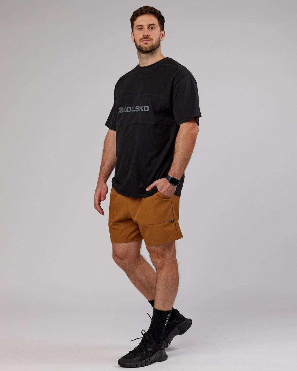 Model wearing Street Tech Short - Camel