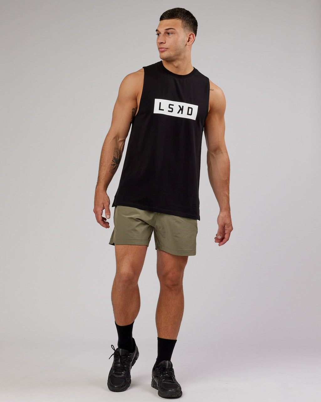 Model wearing Strength FLXCotton Training Fit Tank - Black-White