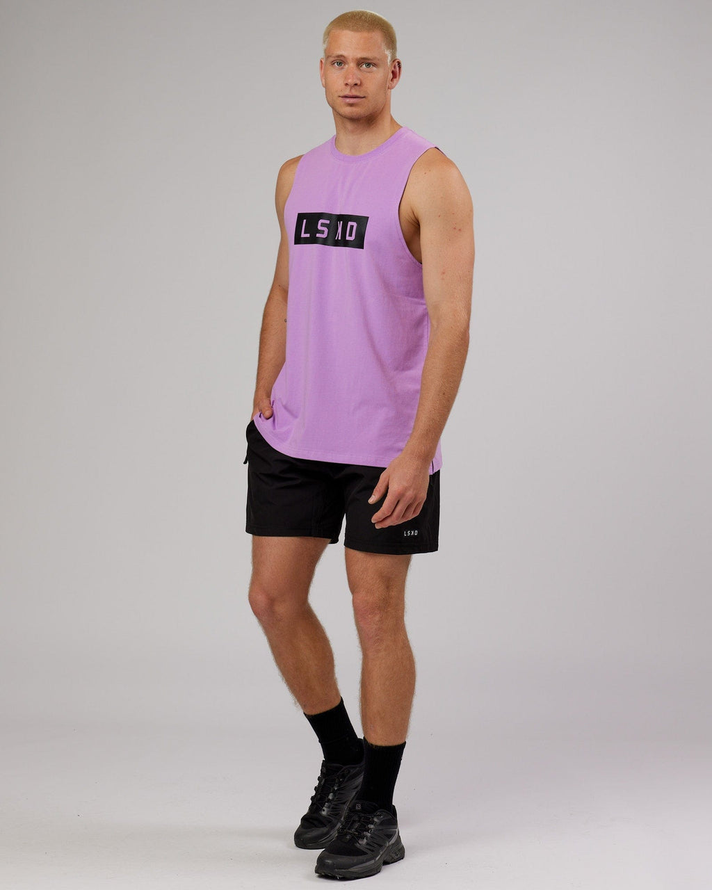Model wearing Strength FLXCotton Training Fit Tank - Lilac