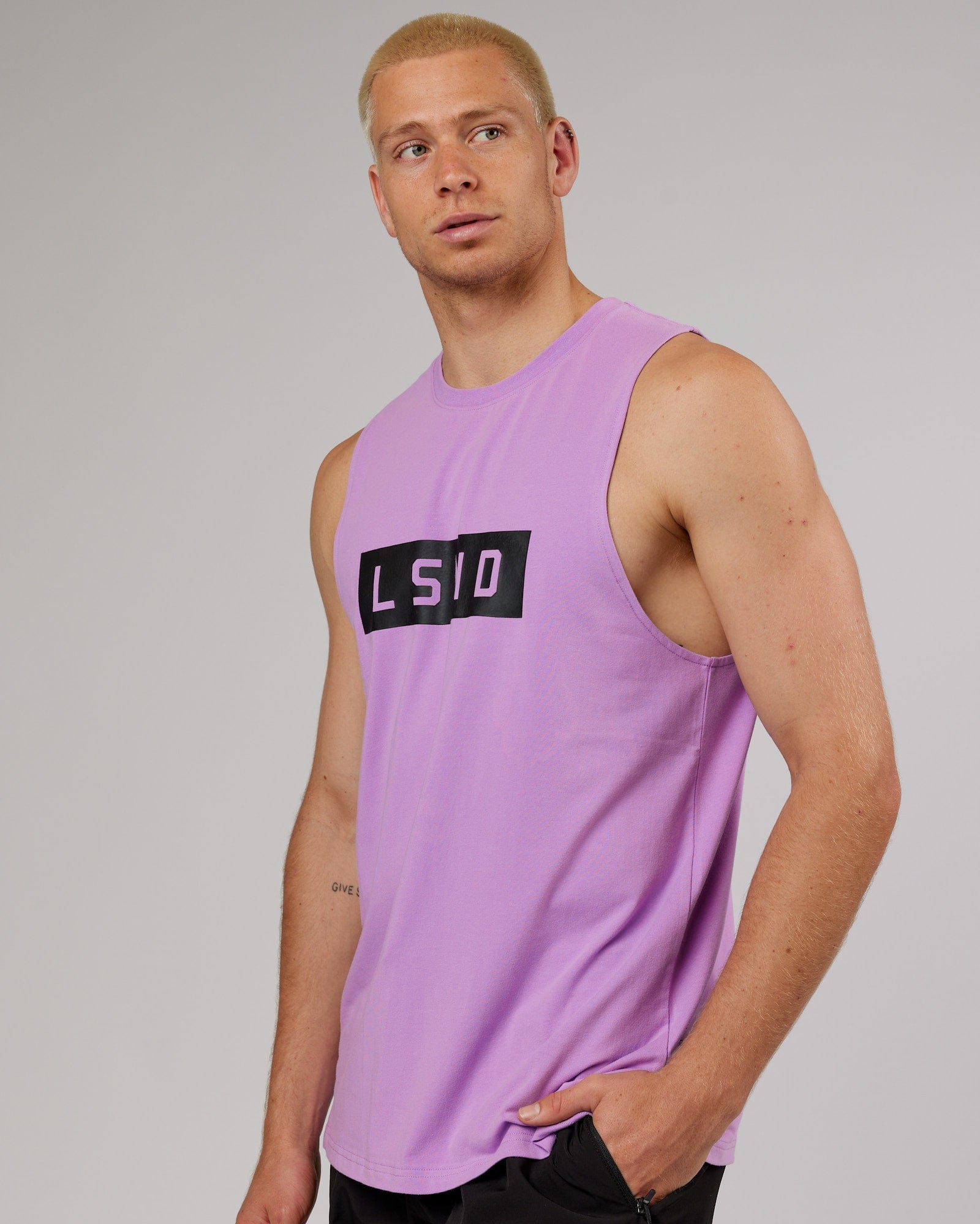 Model wearing Strength FLXCotton Training Fit Tank - Lilac