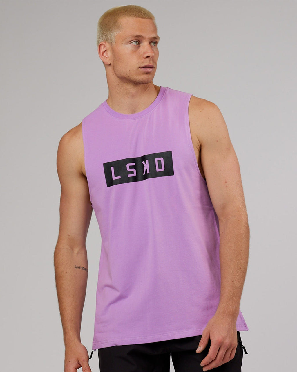 Model wearing Strength FLXCotton Training Fit Tank - Lilac