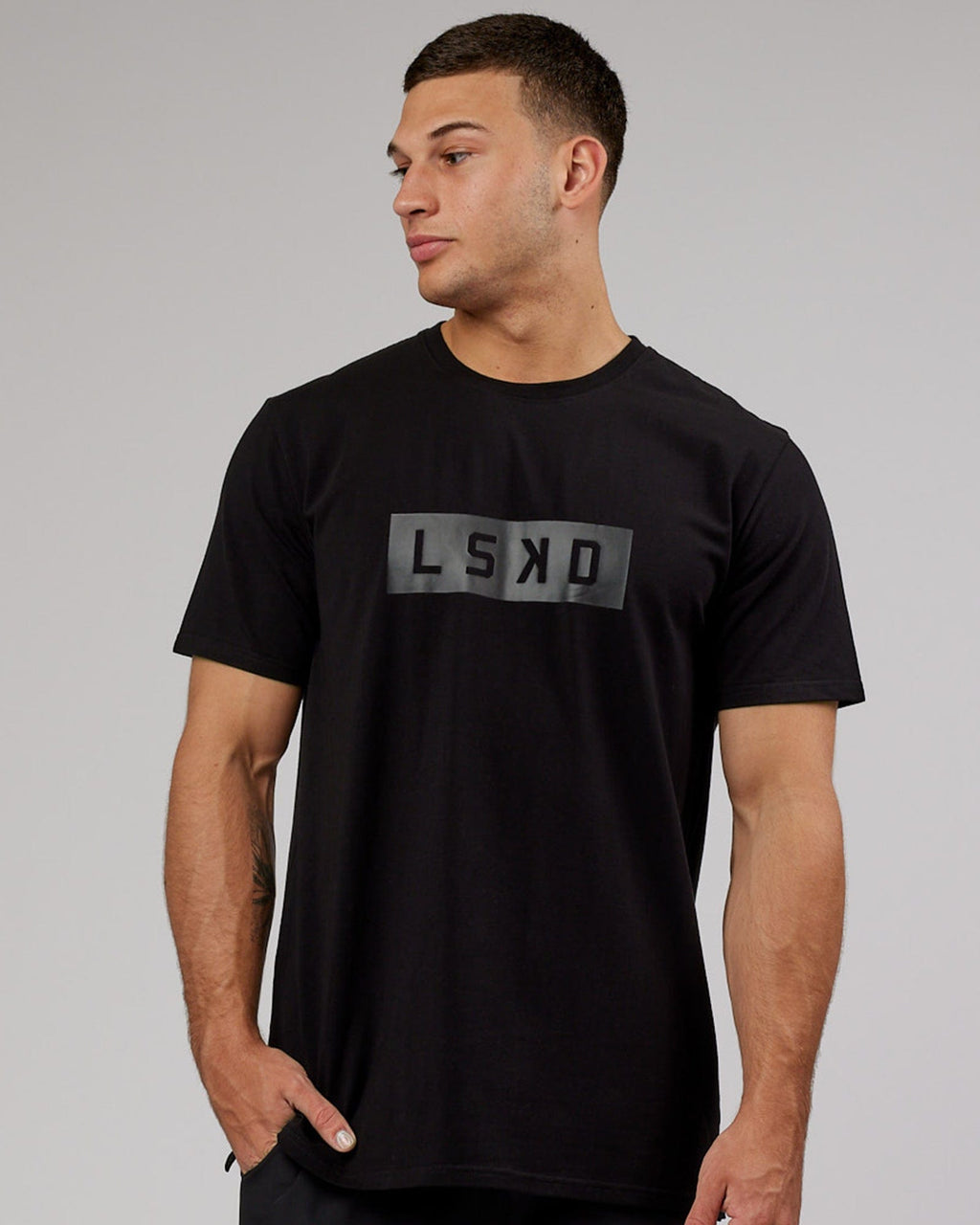 Model wearing Strength FLXCotton Tee - Black-Black