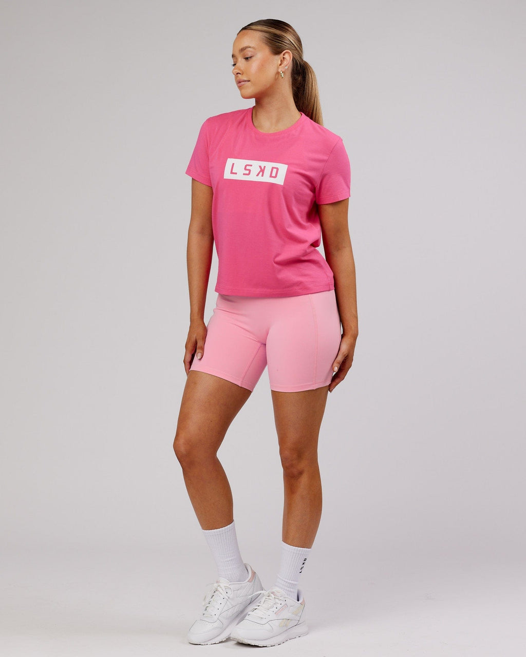 Model wearing Strength FLXCotton Tee - Flamingo