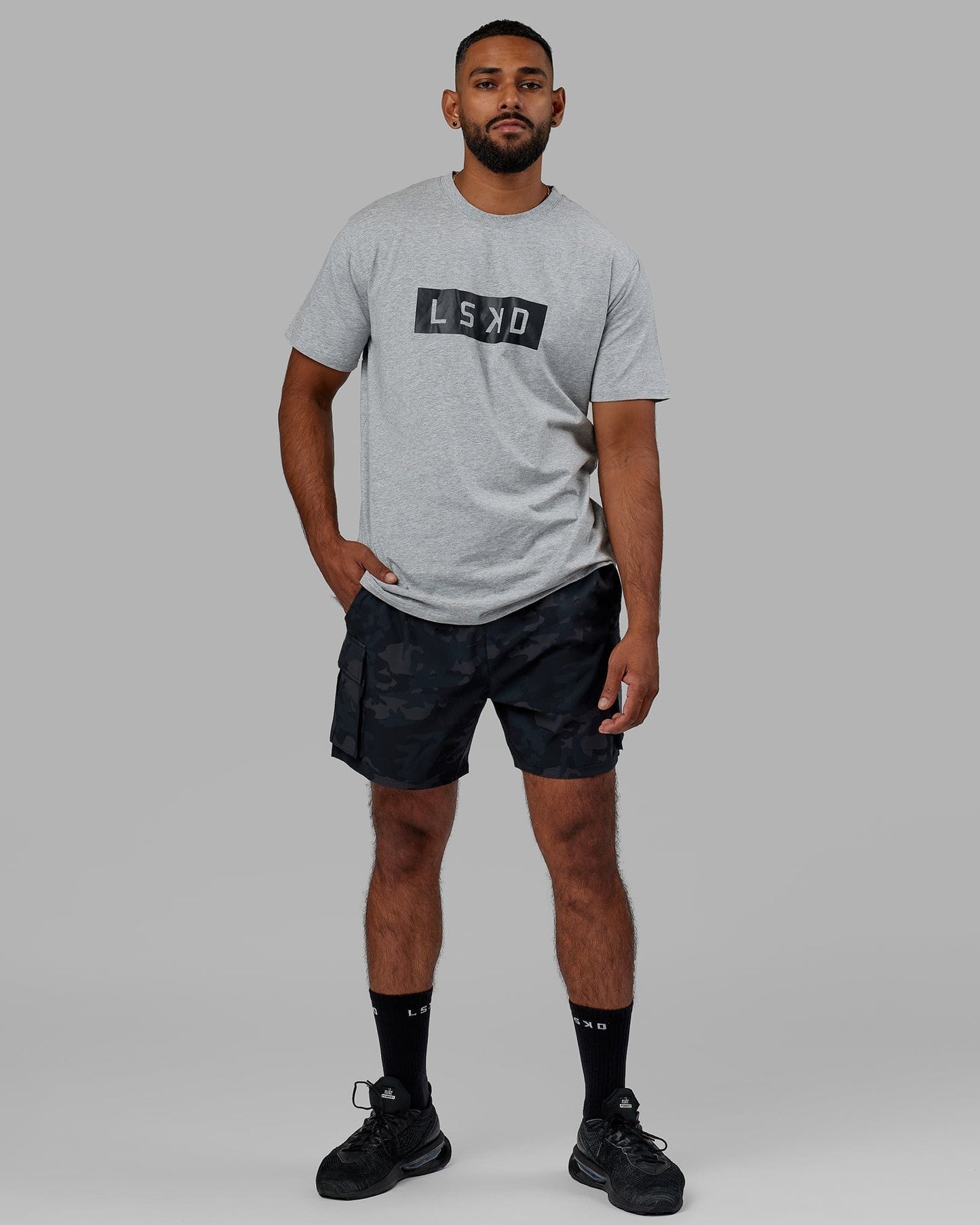Model wearing Strength FLXCotton Tee - Lt Grey Marl