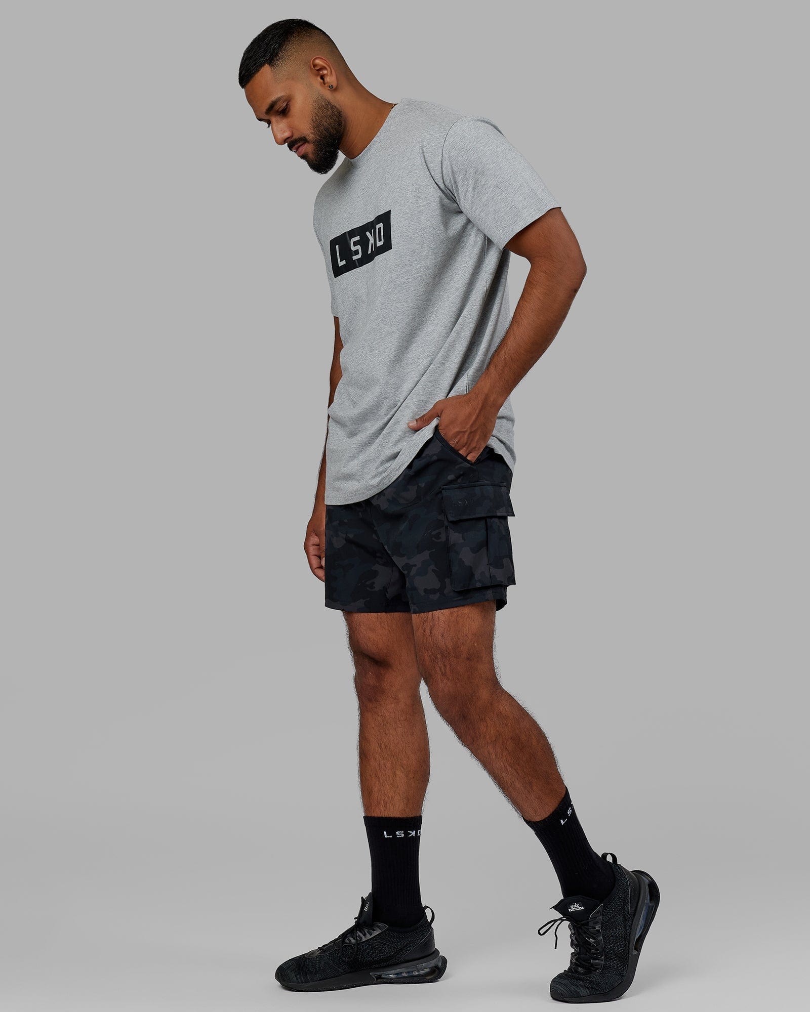 Model wearing Strength FLXCotton Tee - Lt Grey Marl