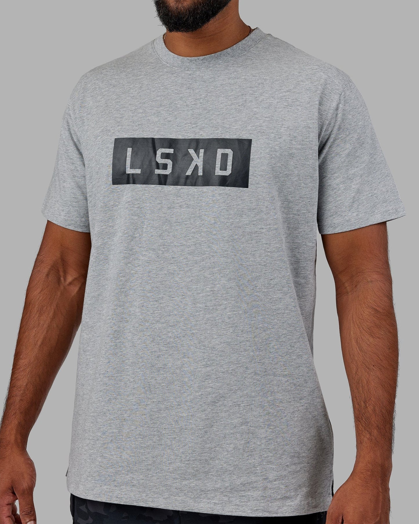 Model wearing Strength FLXCotton Tee - Lt Grey Marl