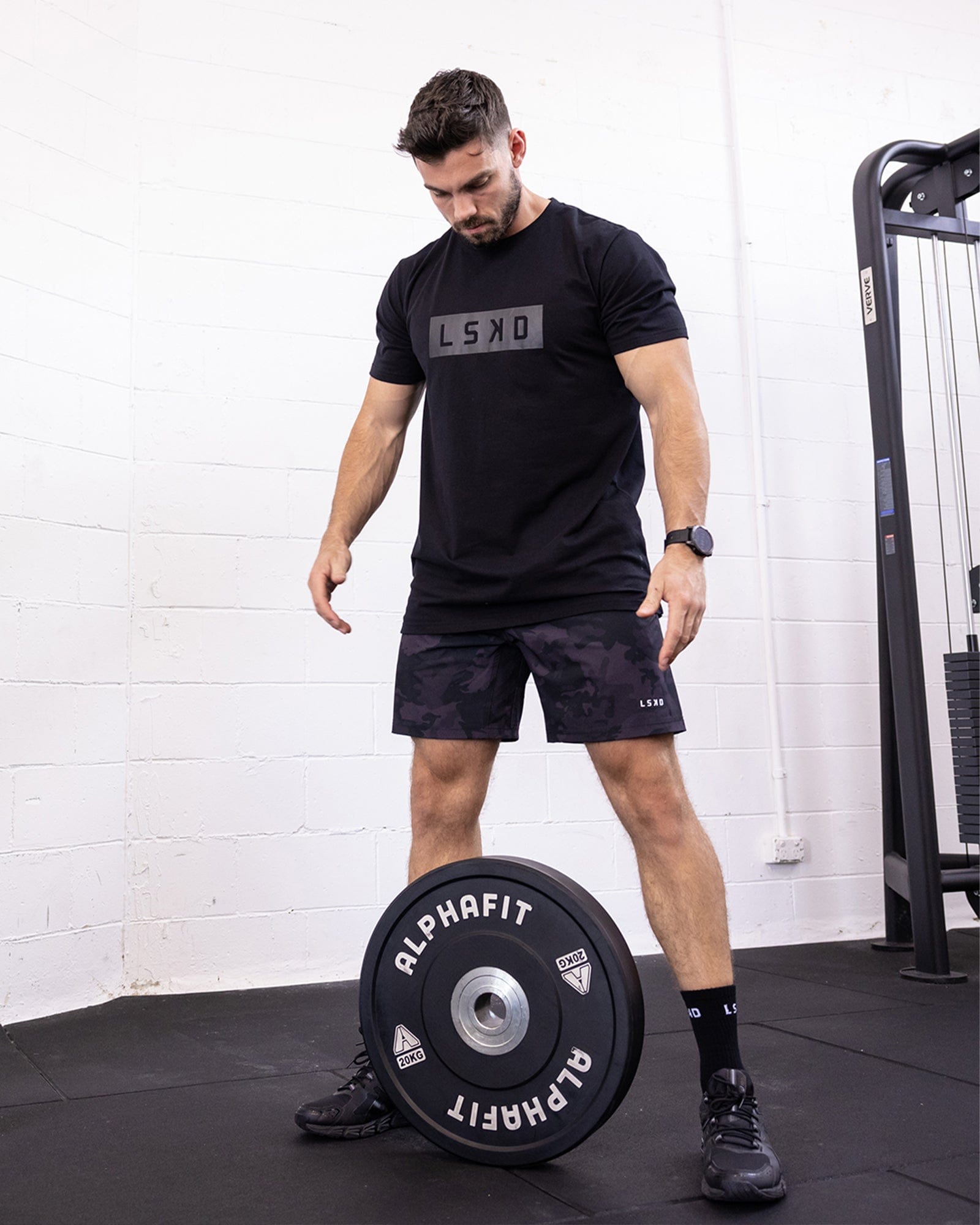 Model wearing Strength FLXDRY Performance Tee - Black-Black