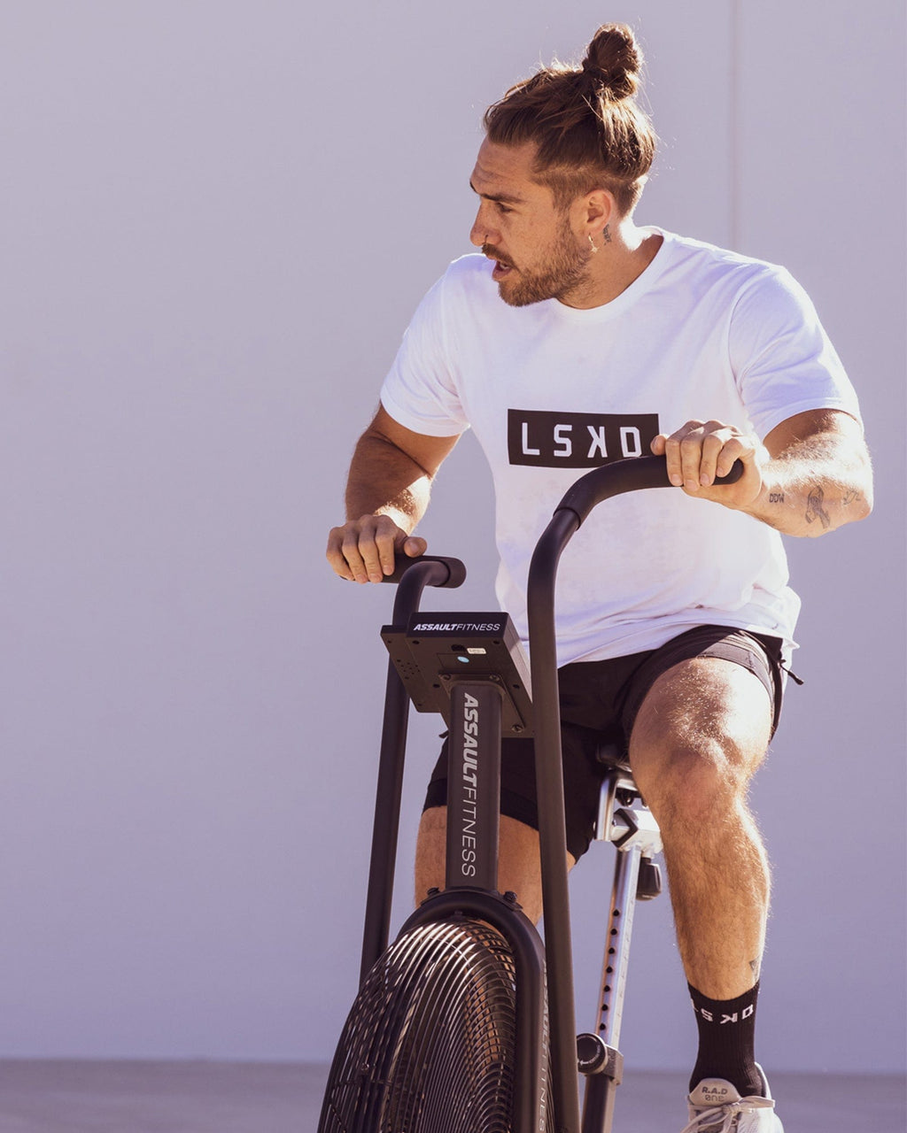 Model wearing Strength FLXDRY Performance Tee - White-Black