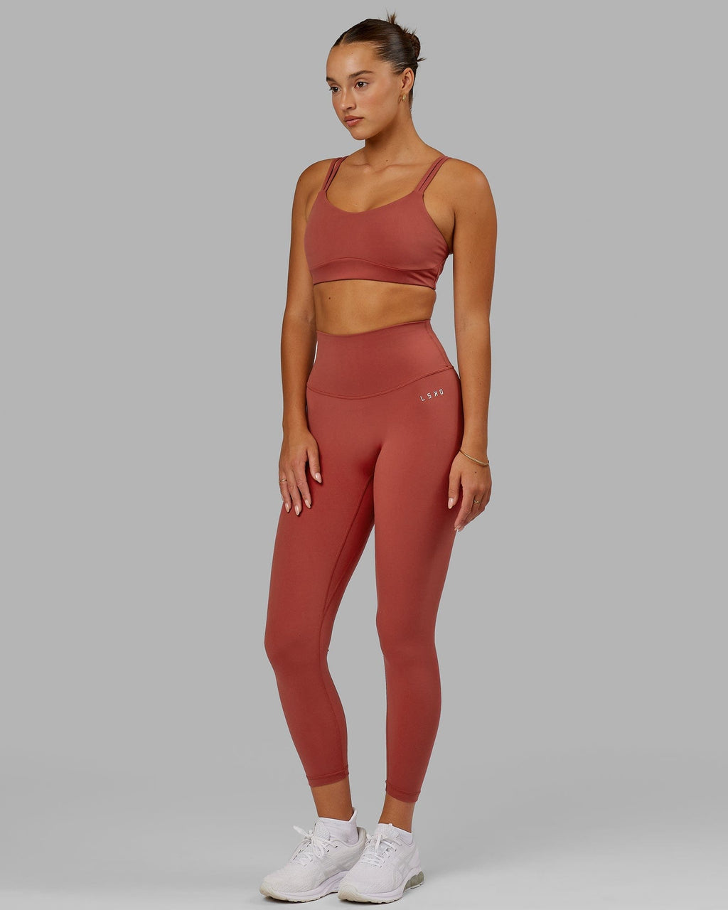Model wearing Structure Sports Bra - Paprika