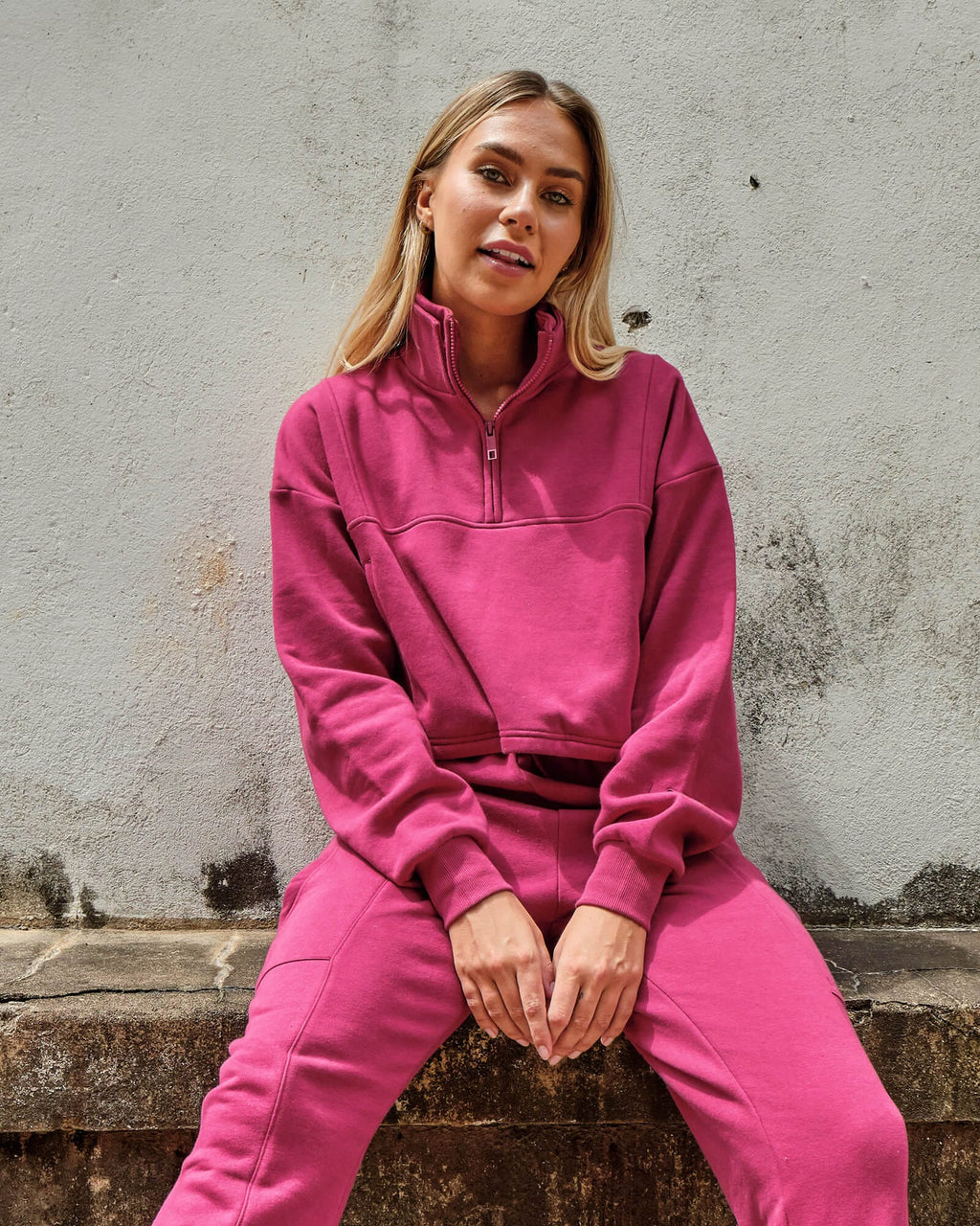 Model wearing Harley Sweater - Candy Apple