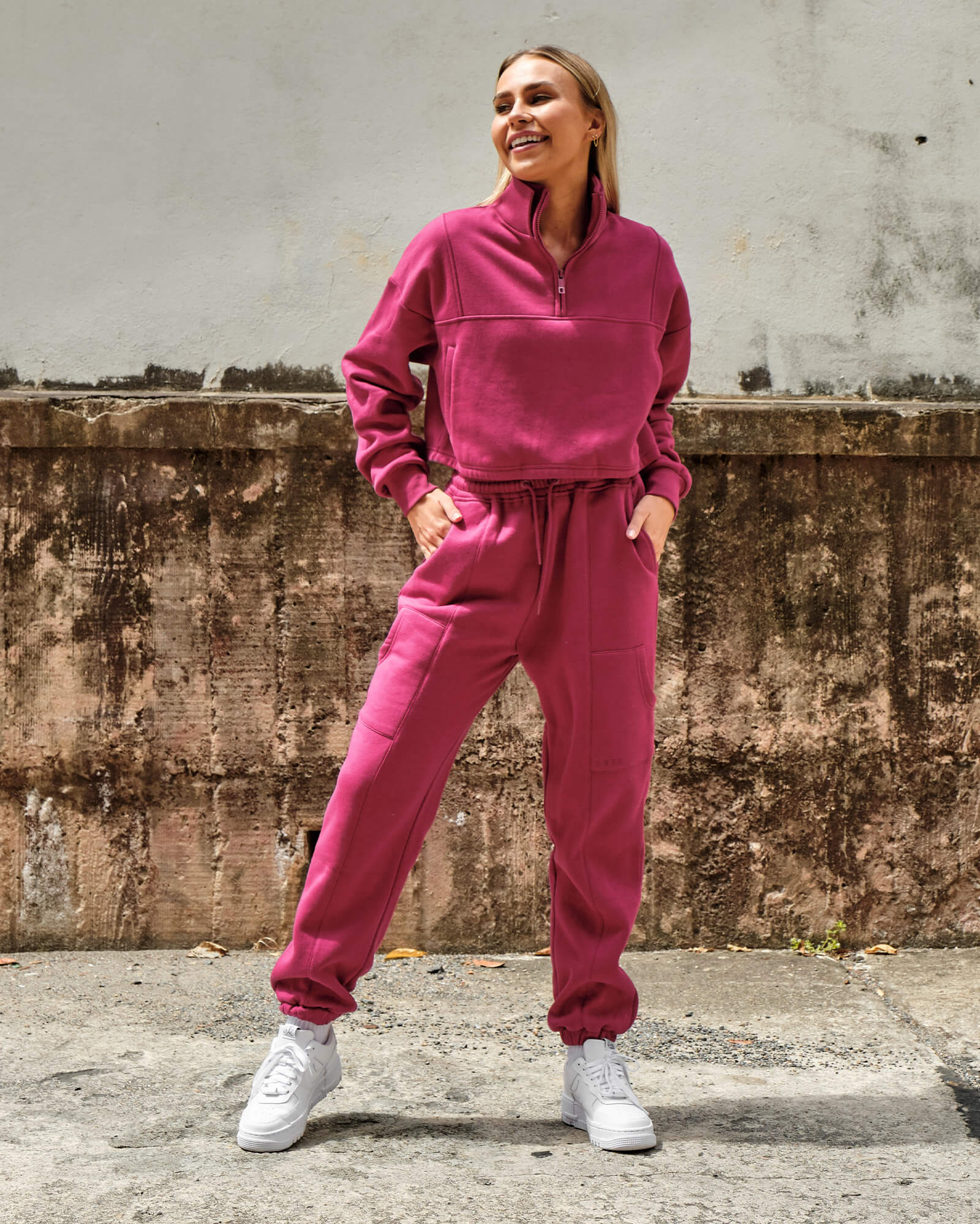 Model wearing Harley Track Pant - Candy Apple