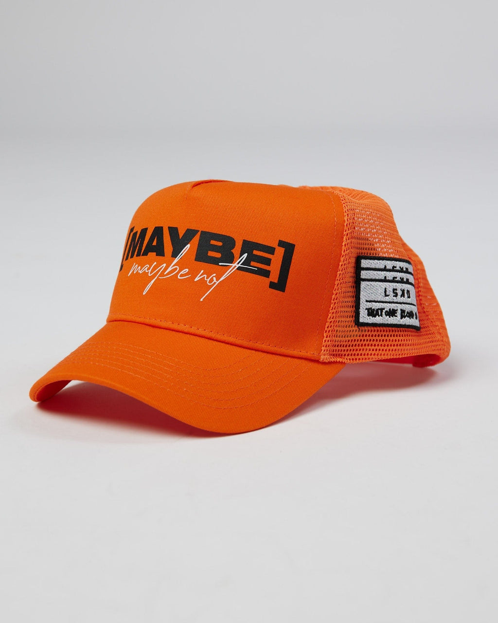 Model wearing TOBK Trucker Hat - Orange