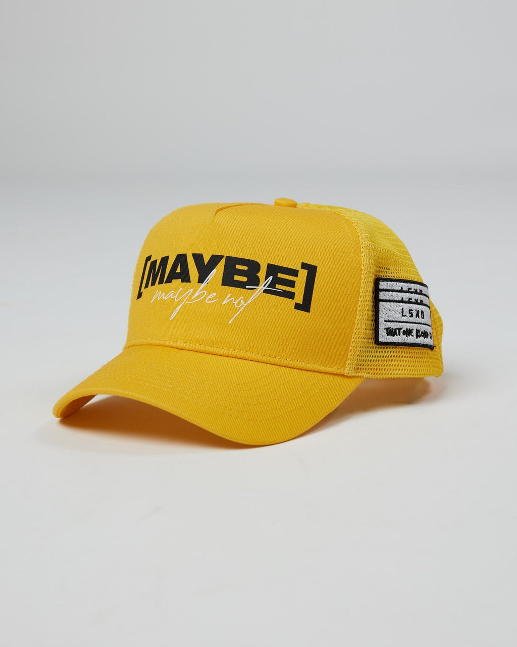 Model wearing TOBK Trucker Hat - Yellow