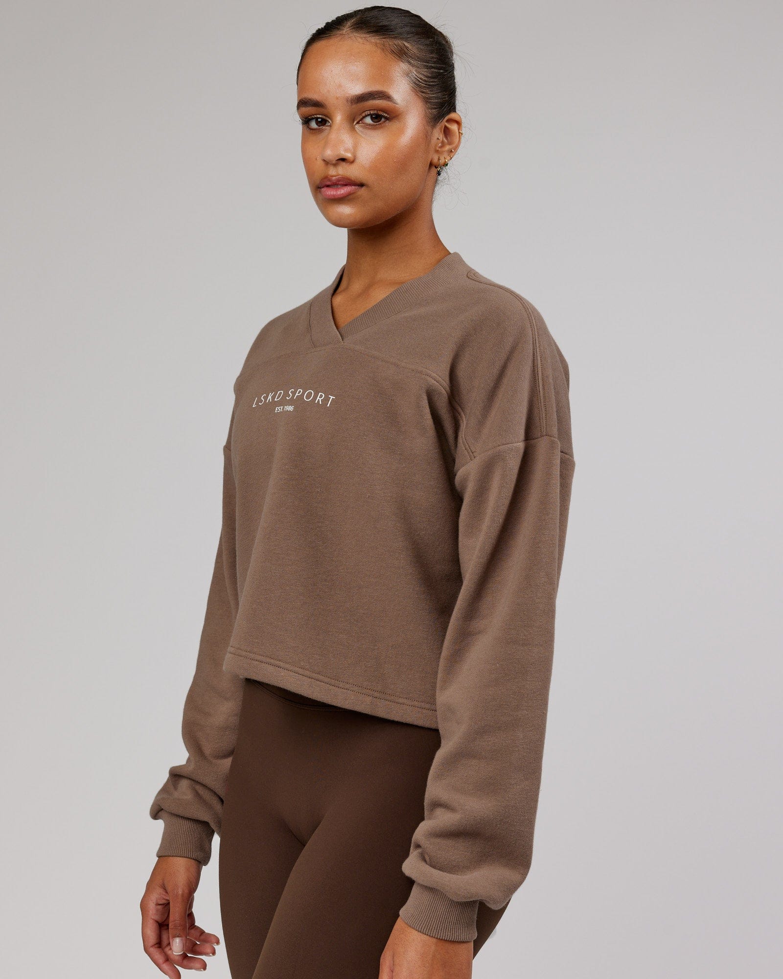 Model wearing Touchdown Sweater - Deep Taupe