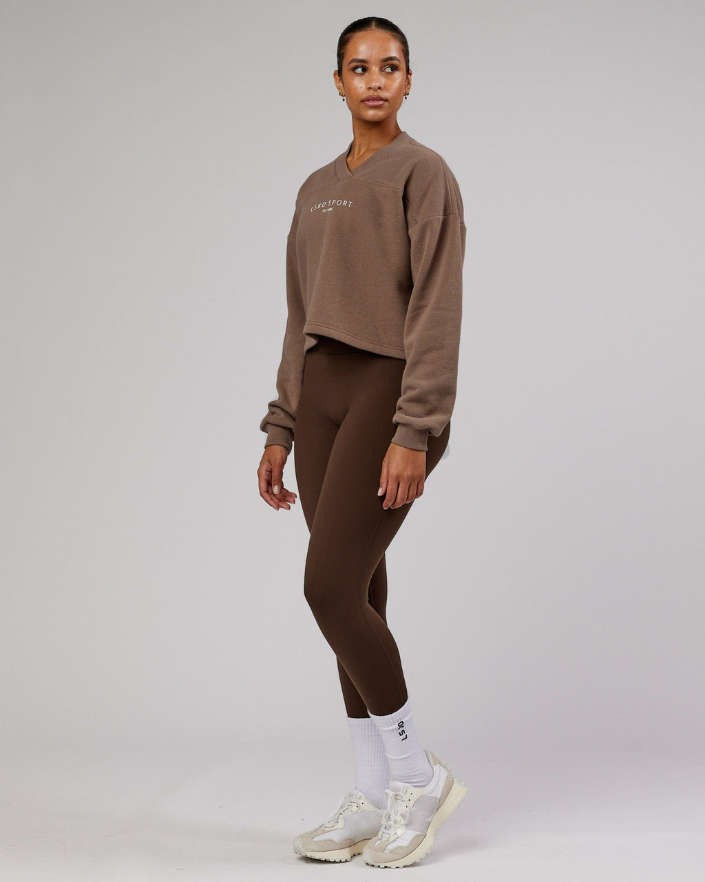 Model wearing Touchdown Sweater - Deep Taupe