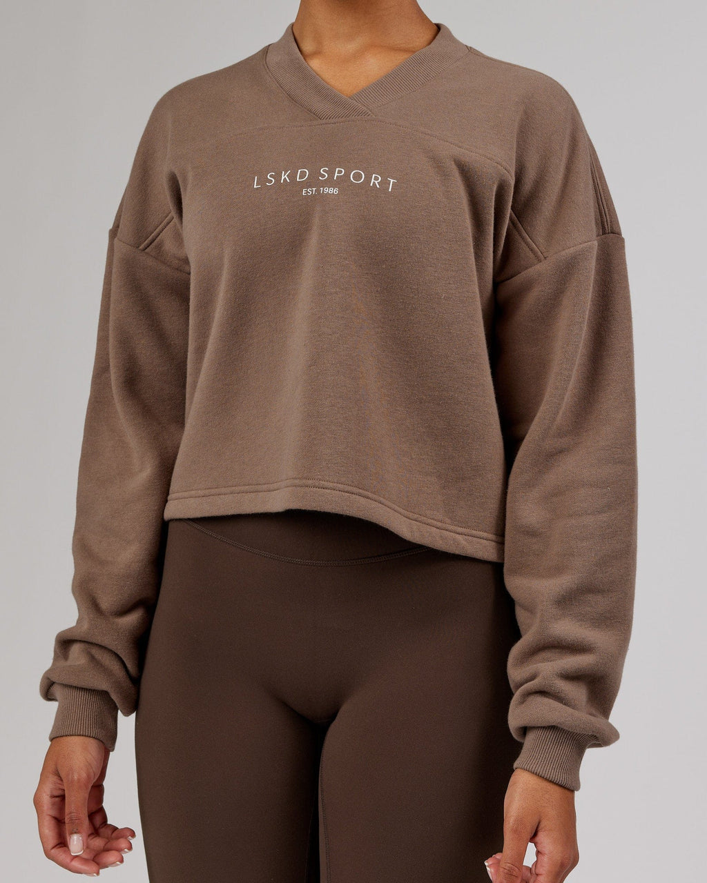 Model wearing Touchdown Sweater - Deep Taupe