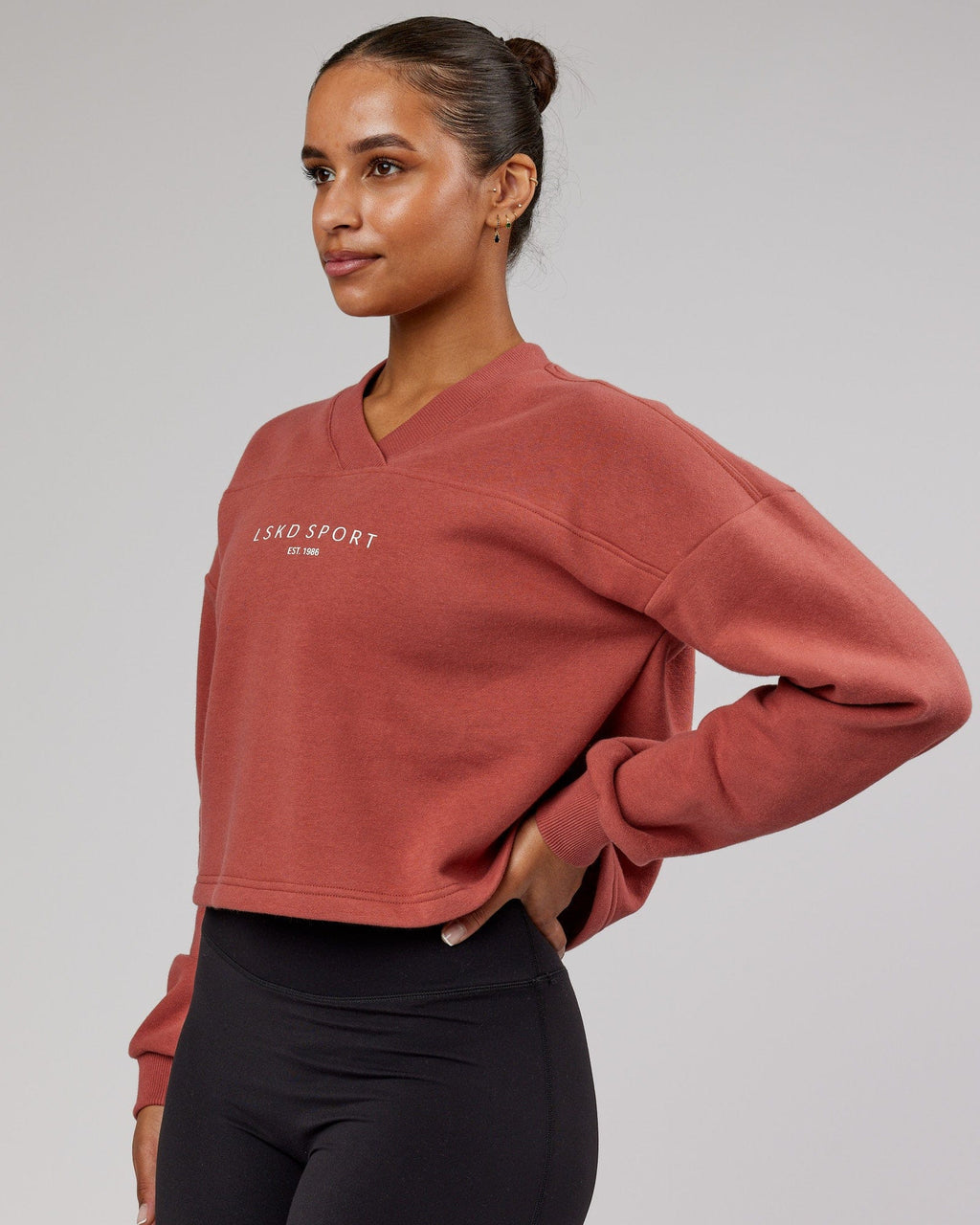 Model wearing Touchdown Sweater - Marsala