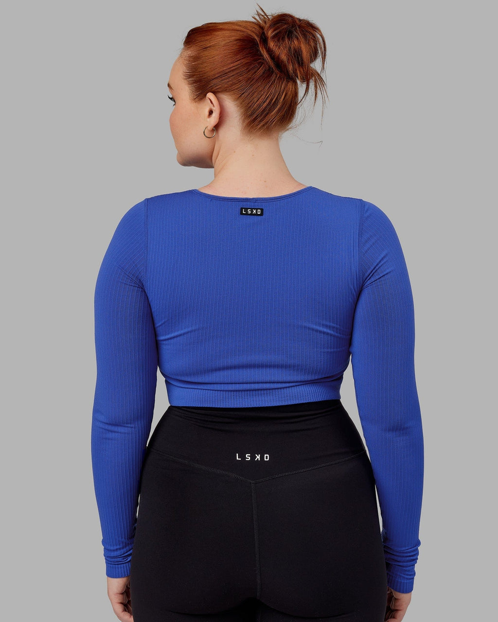 Model wearing Ultra Soft Seamless LS Top - Power Cobalt