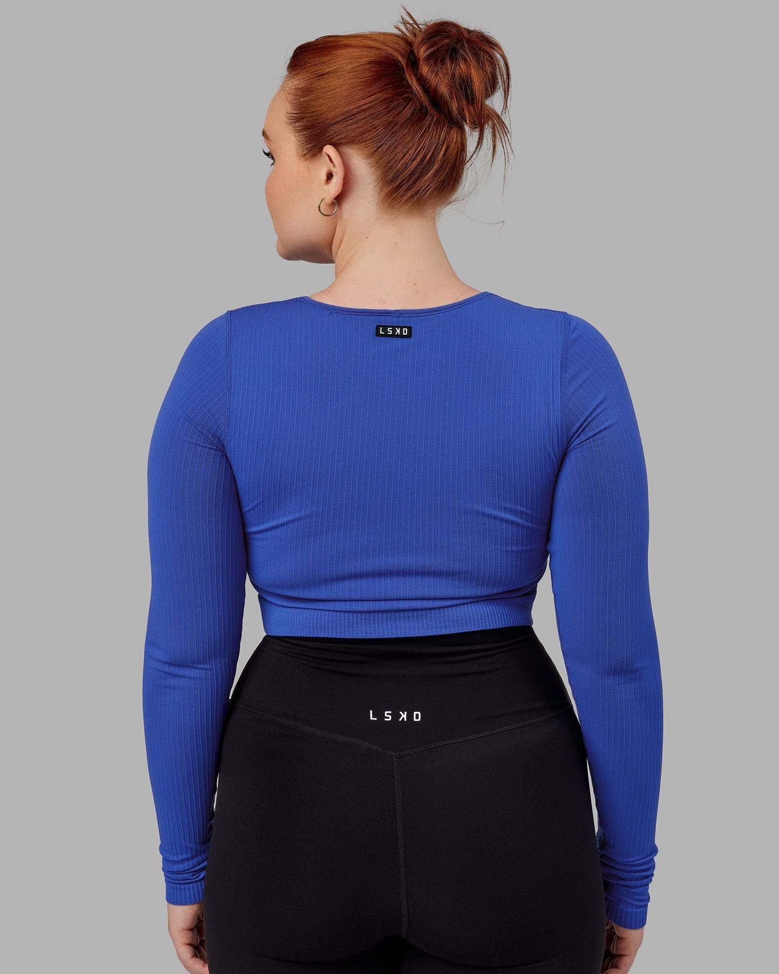 Model wearing Ultra Soft Seamless LS Top - Power Cobalt