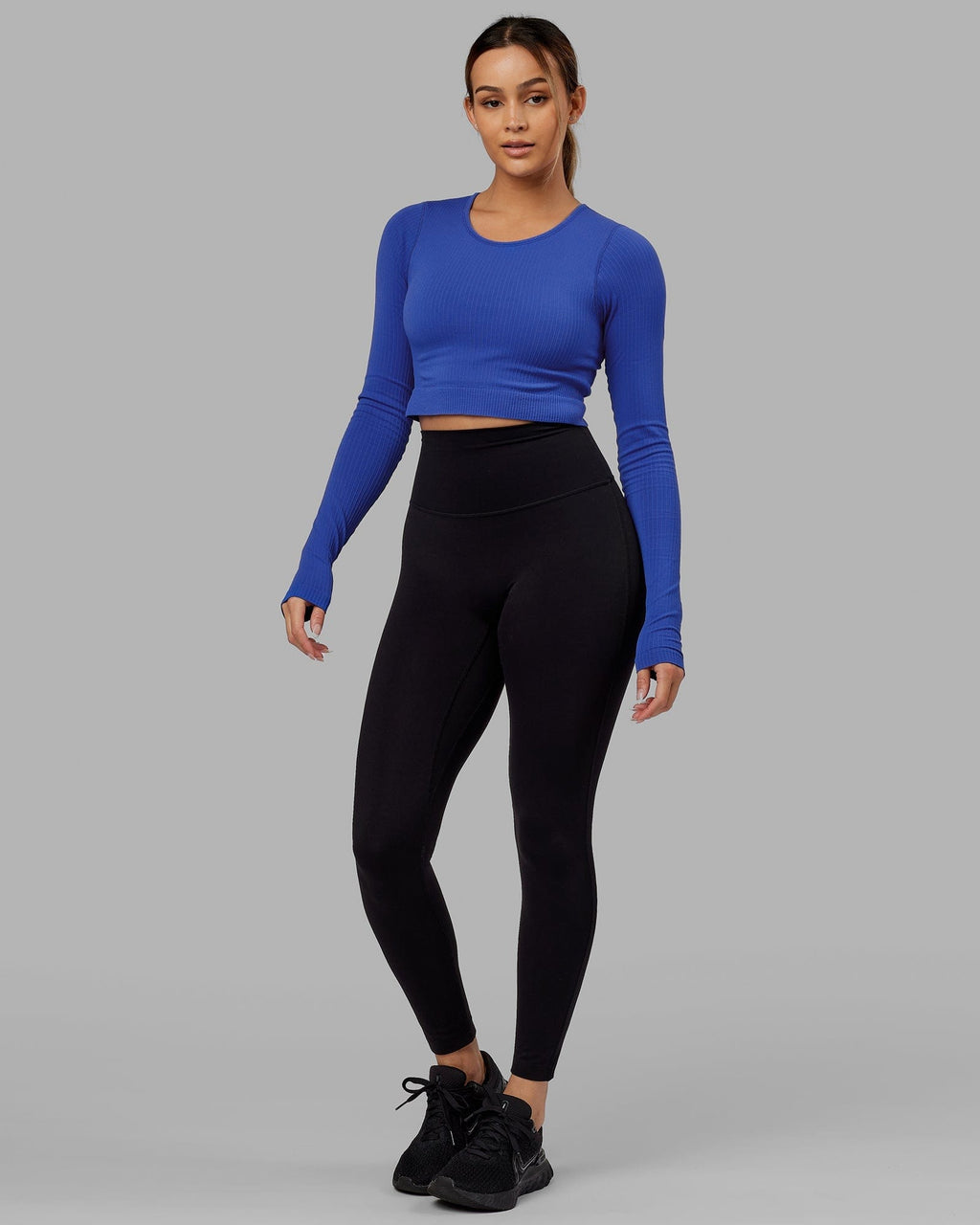Model wearing Ultra Soft Seamless LS Top - Power Cobalt