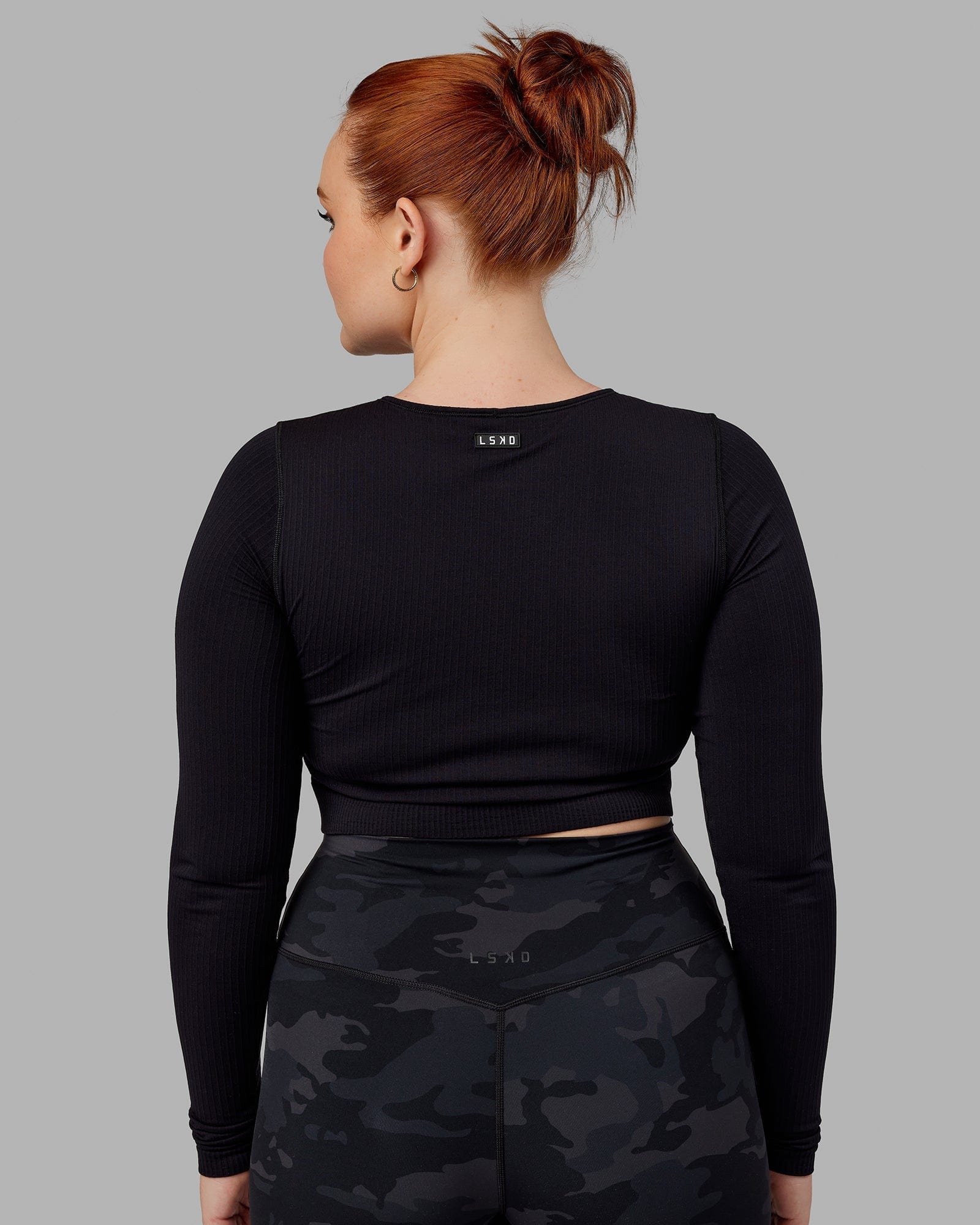 Model wearing Ultra Soft Seamless LS Top - Black