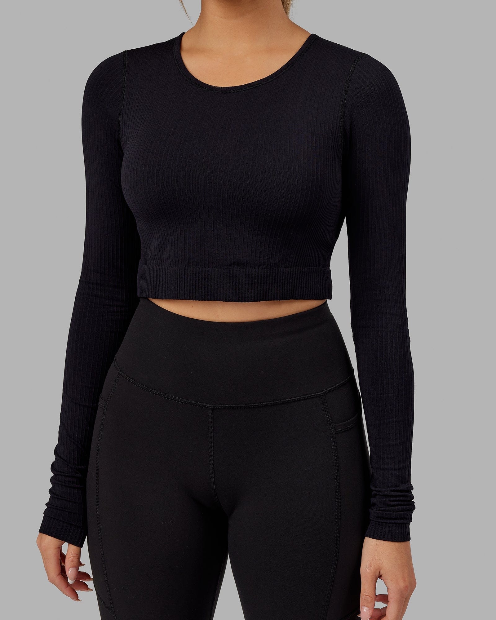 Model wearing Ultra Soft Seamless LS Top - Black