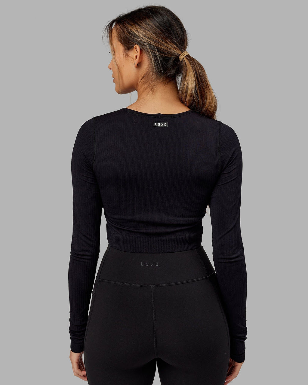 Model wearing Ultra Soft Seamless LS Top - Black