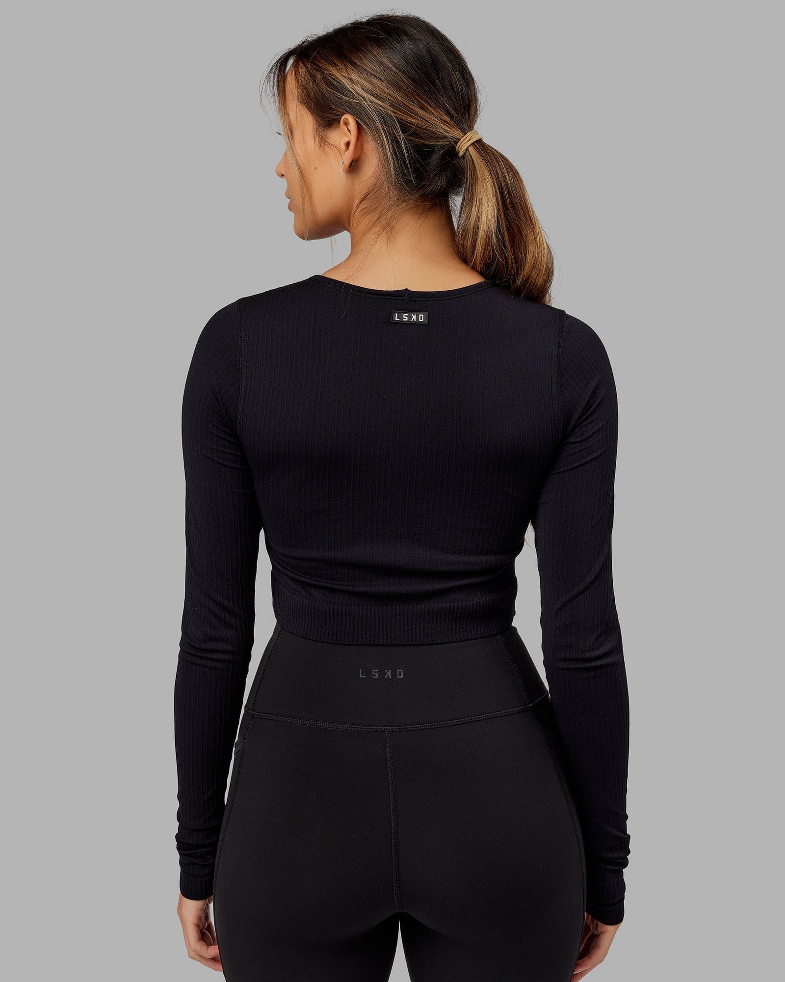 Model wearing Ultra Soft Seamless LS Top - Black