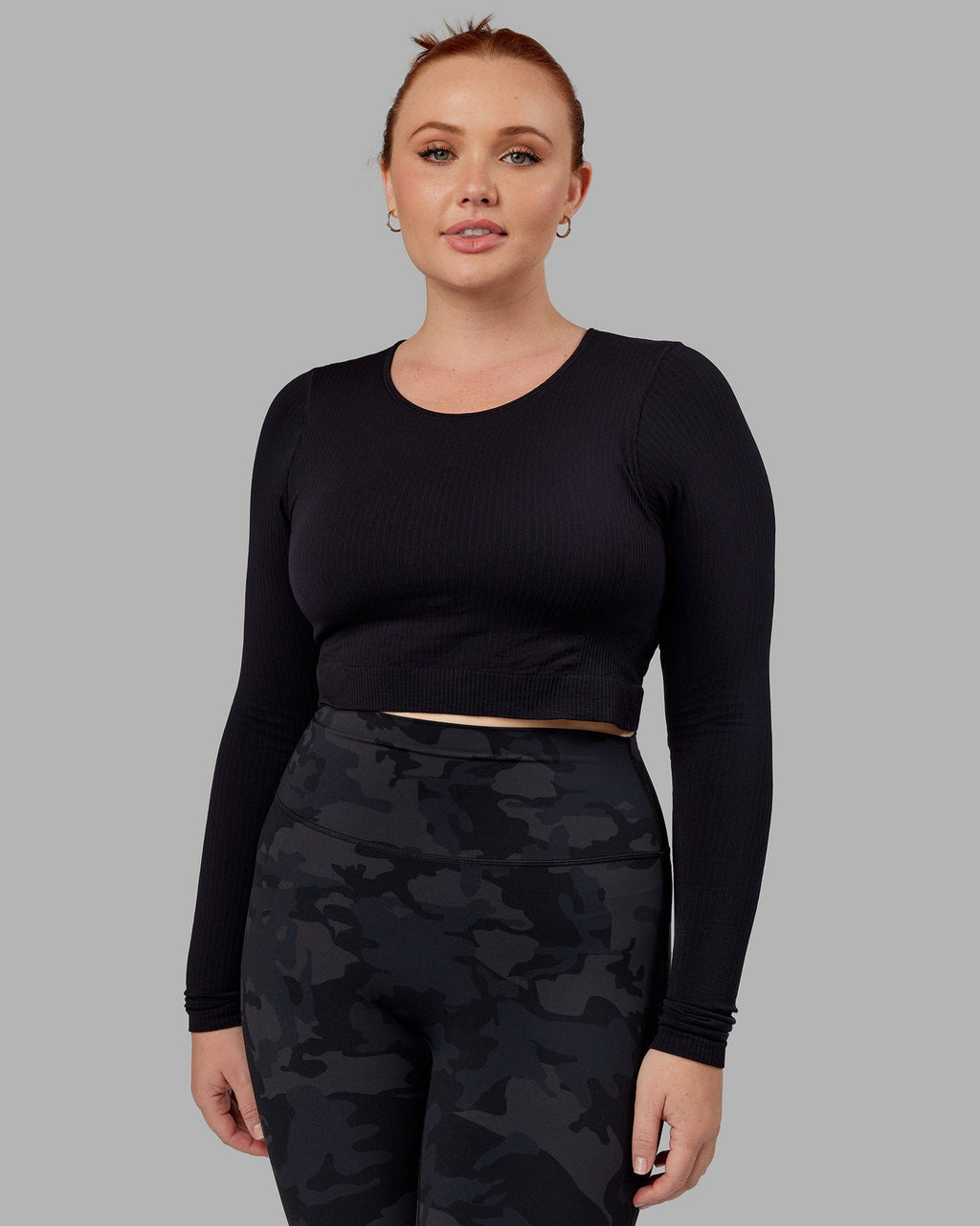 Model wearing Ultra Soft Seamless LS Top - Black
