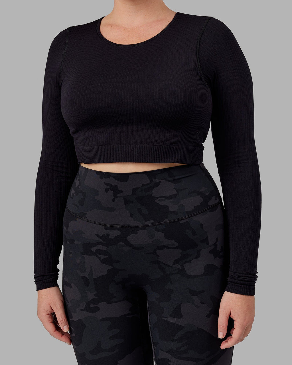 Model wearing Ultra Soft Seamless LS Top - Black