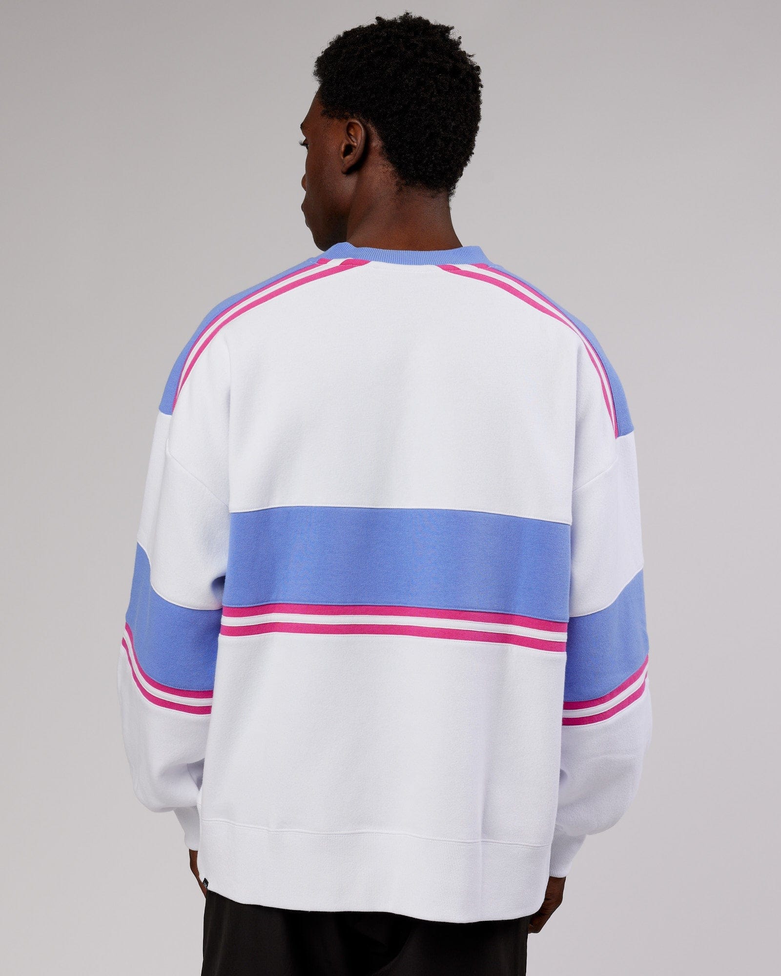 Model wearing Unisex A-Team Sweater Oversize - White-Cornflower Blue