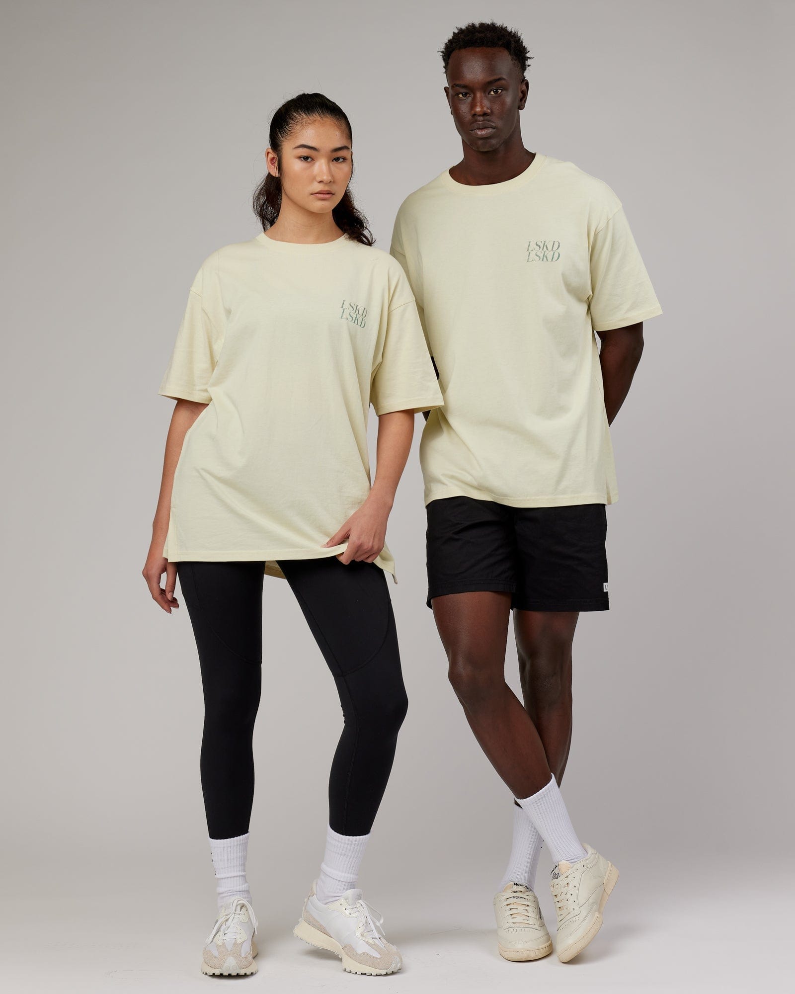 Model wearing Aurora Oversize Tee - Almond Milk