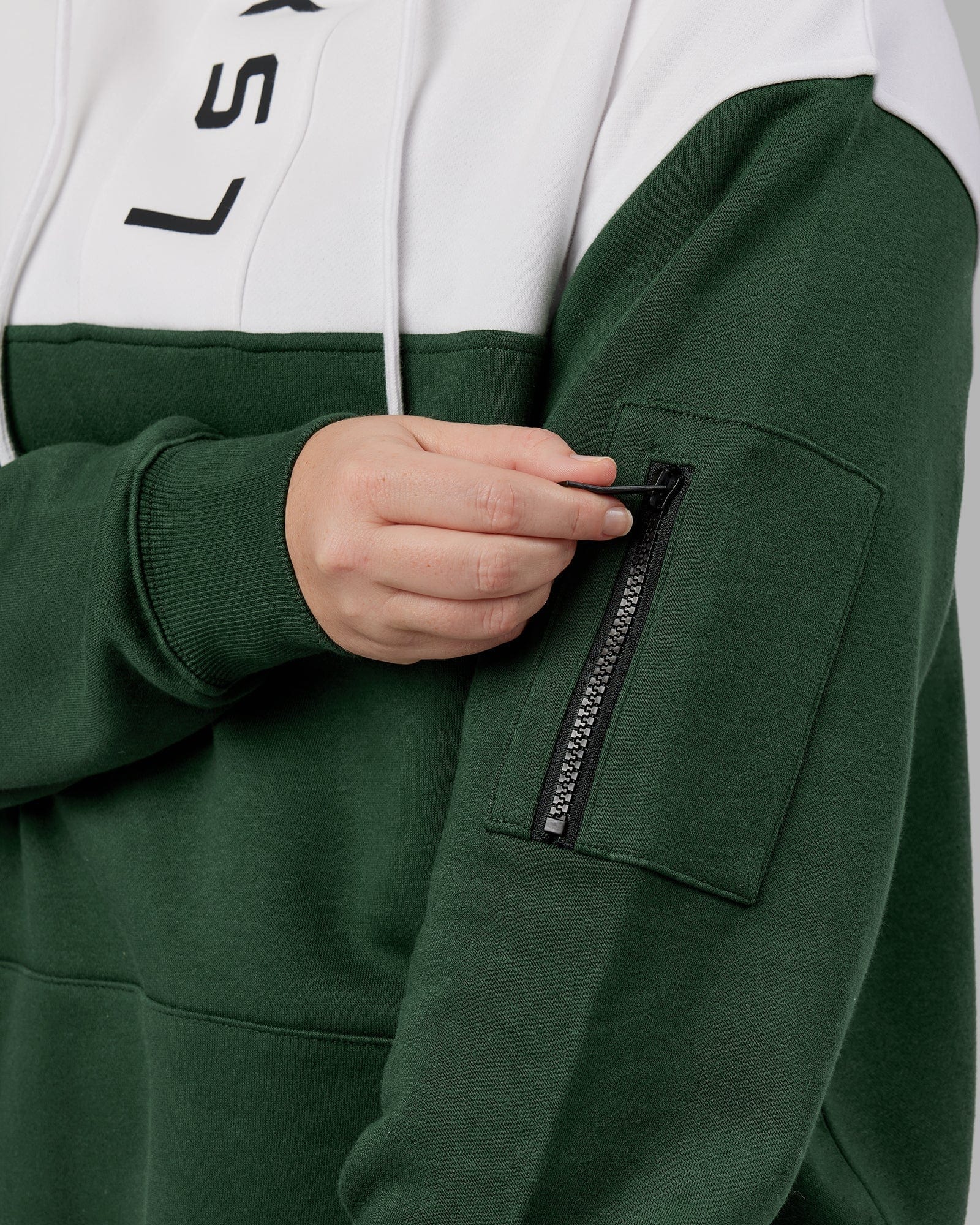 Model wearing Unisex Contrary Hoodie Oversize - Pineneedle-White