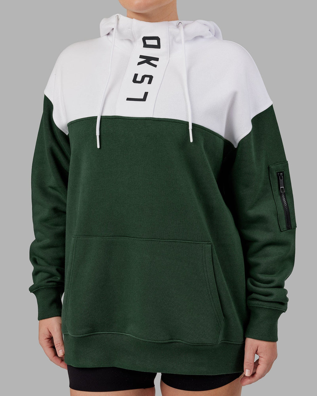 Model wearing Unisex Contrary Hoodie Oversize - Pineneedle-White