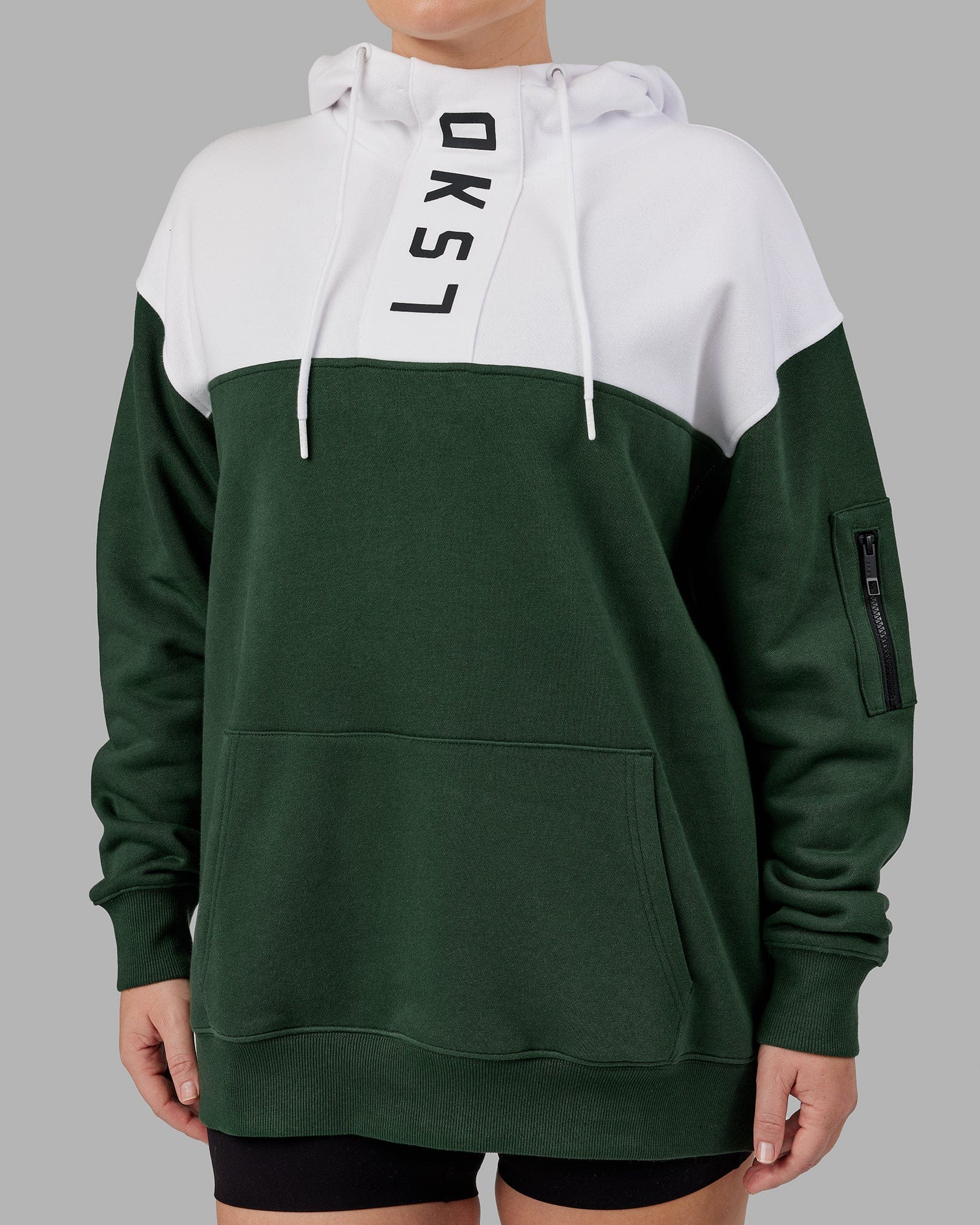 Model wearing Unisex Contrary Hoodie Oversize - Pineneedle-White