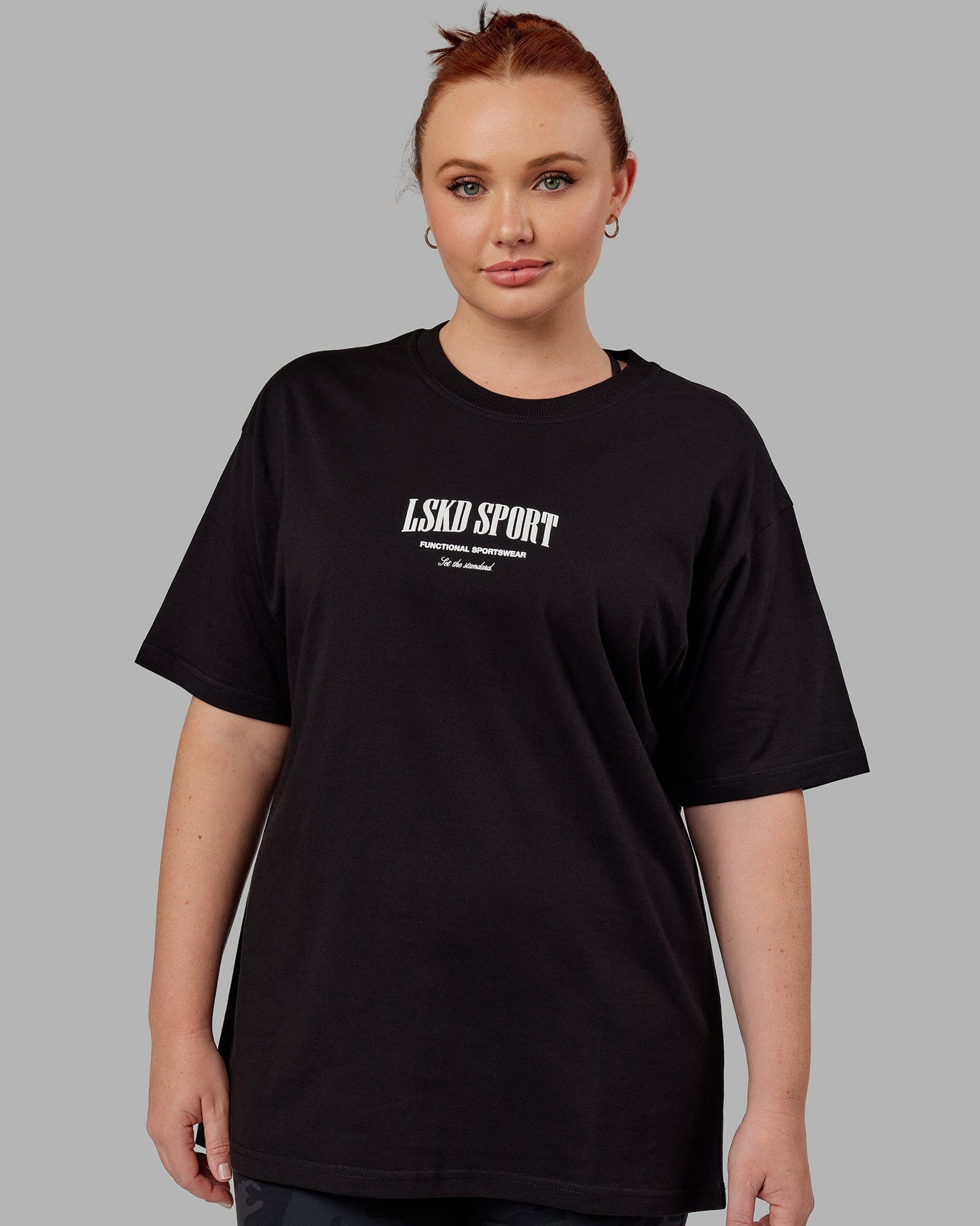 Model wearing Unisex Standard Heavyweight Tee Oversize - Black-White