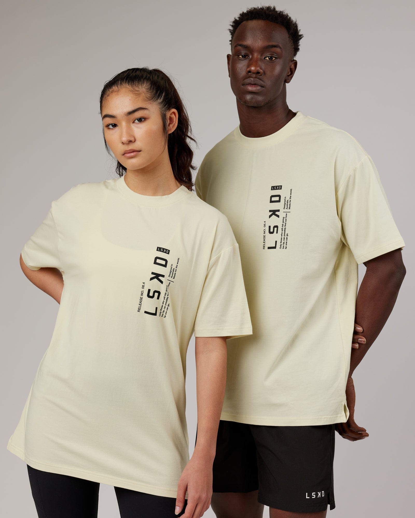 Model wearing Upright FLXCotton Tee Oversize - Almond Milk