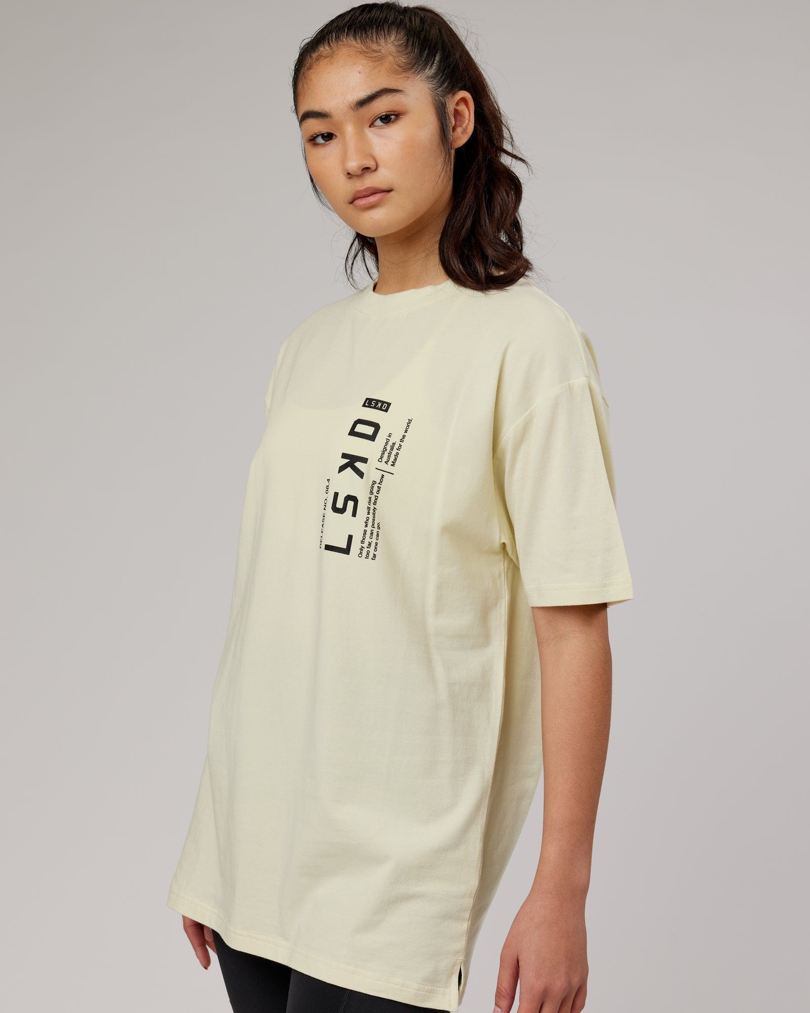 Model wearing Upright FLXCotton Tee Oversize - Almond Milk