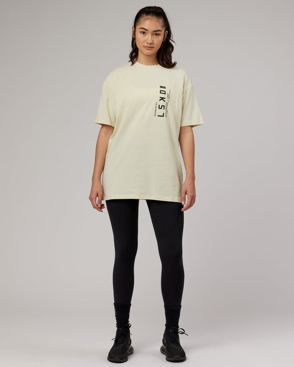 Model wearing Upright FLXCotton Tee Oversize - Almond Milk