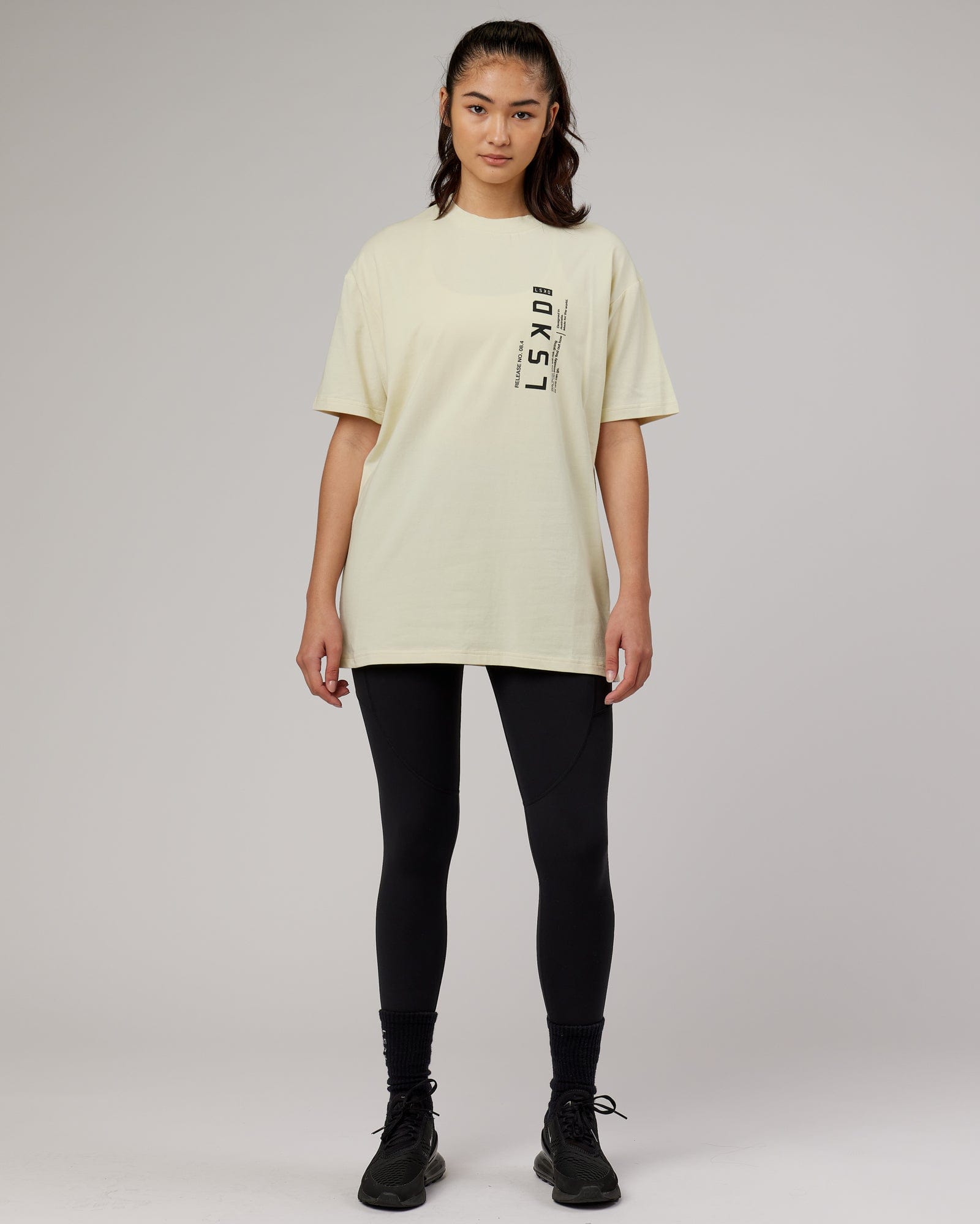Model wearing Upright FLXCotton Tee Oversize - Almond Milk