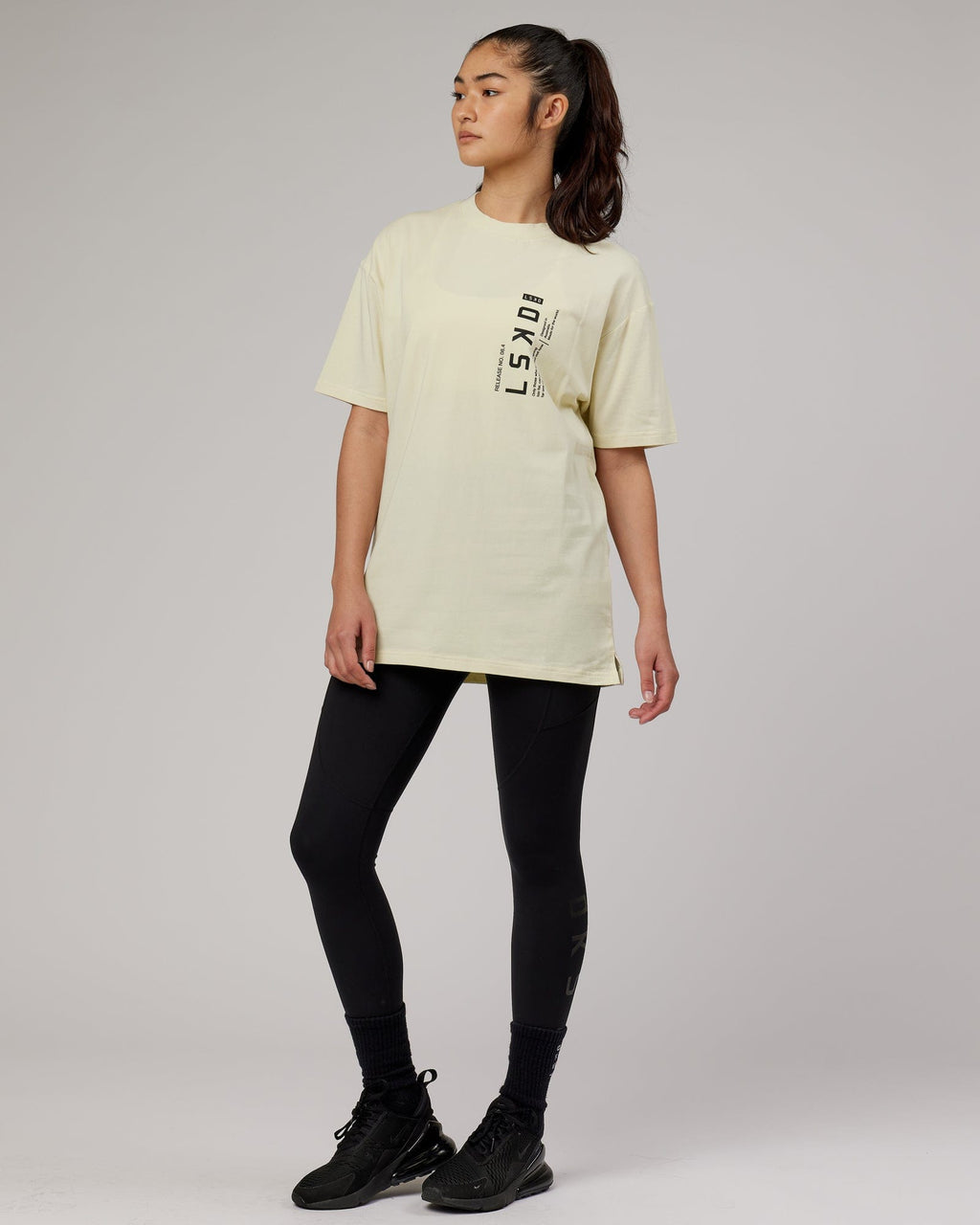 Model wearing Upright FLXCotton Tee Oversize - Almond Milk