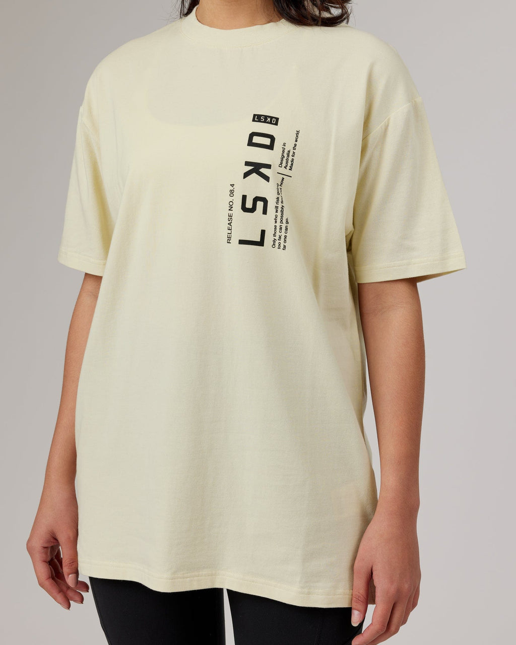 Model wearing Upright FLXCotton Tee Oversize - Almond Milk