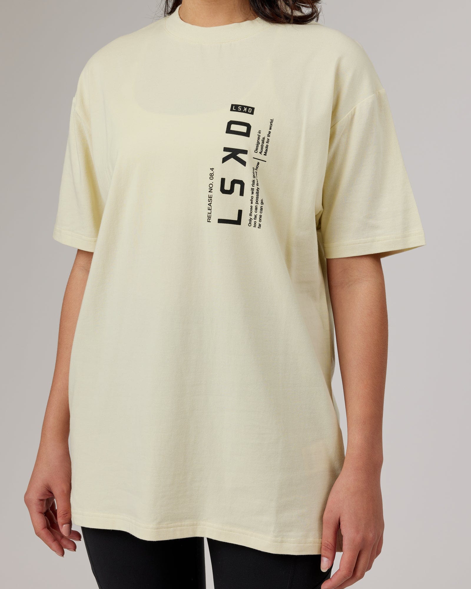 Model wearing Upright FLXCotton Tee Oversize - Almond Milk