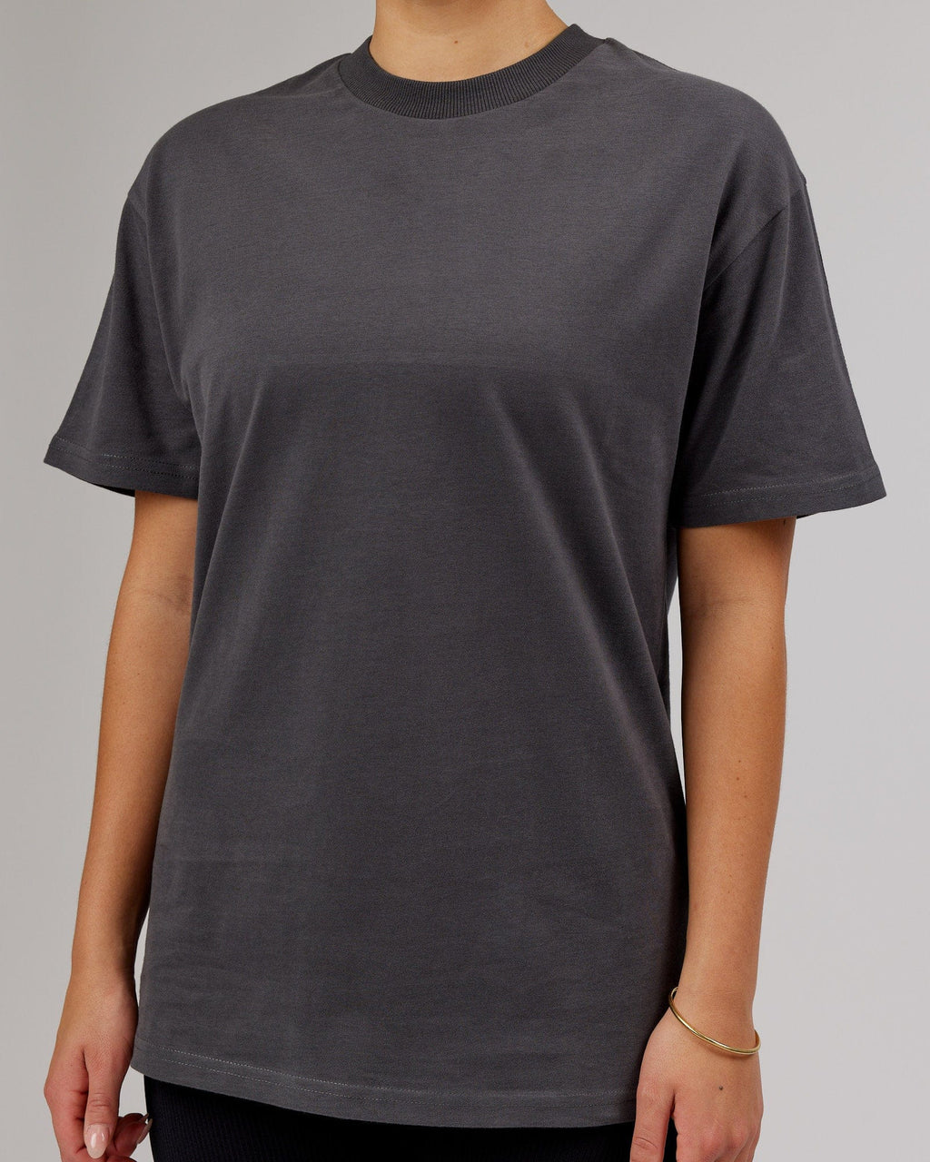 Model wearing Unisex Wrap Heavyweight Tee Oversize - Asphalt