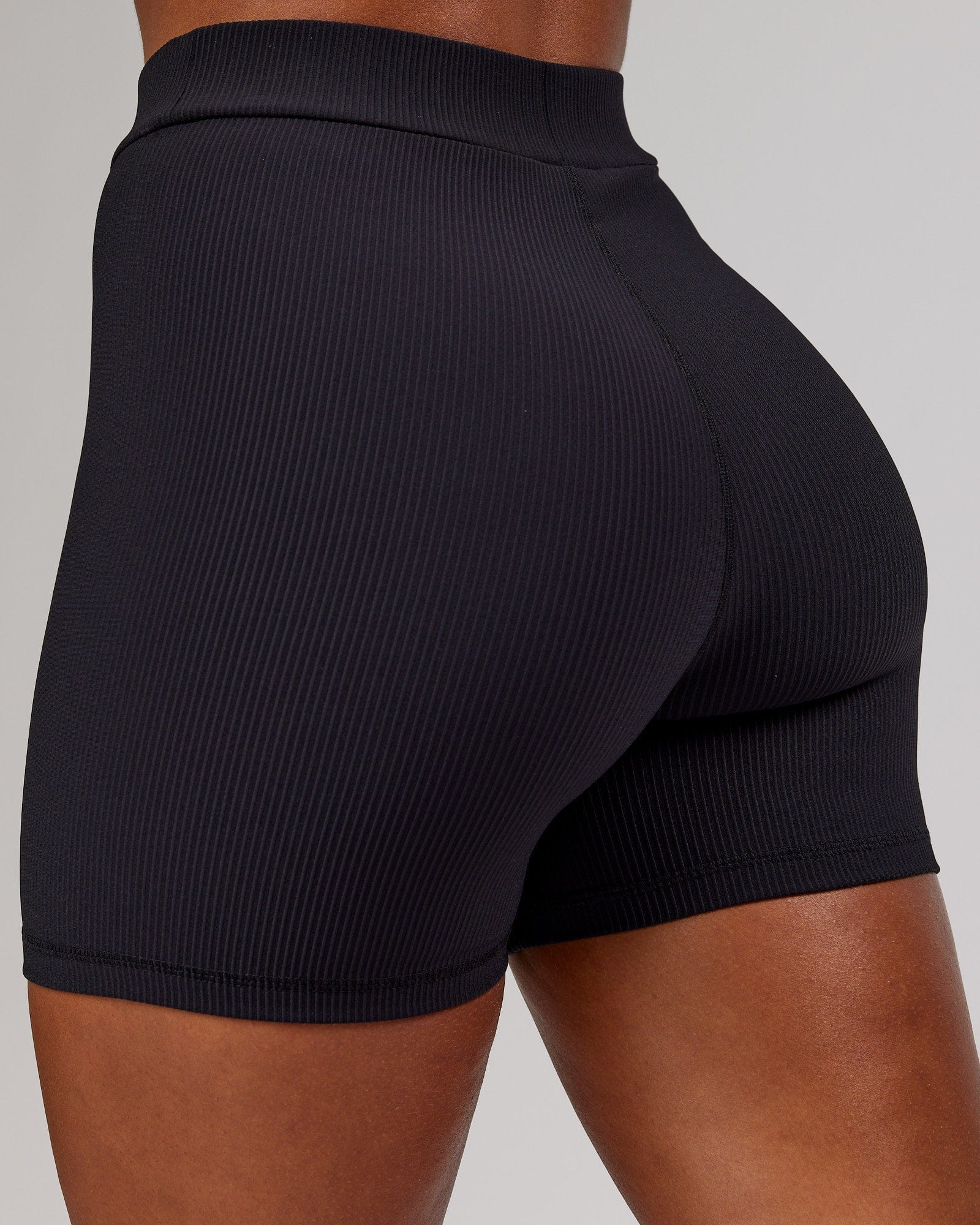 Model wearing Vitalize Ribbed Short - Black