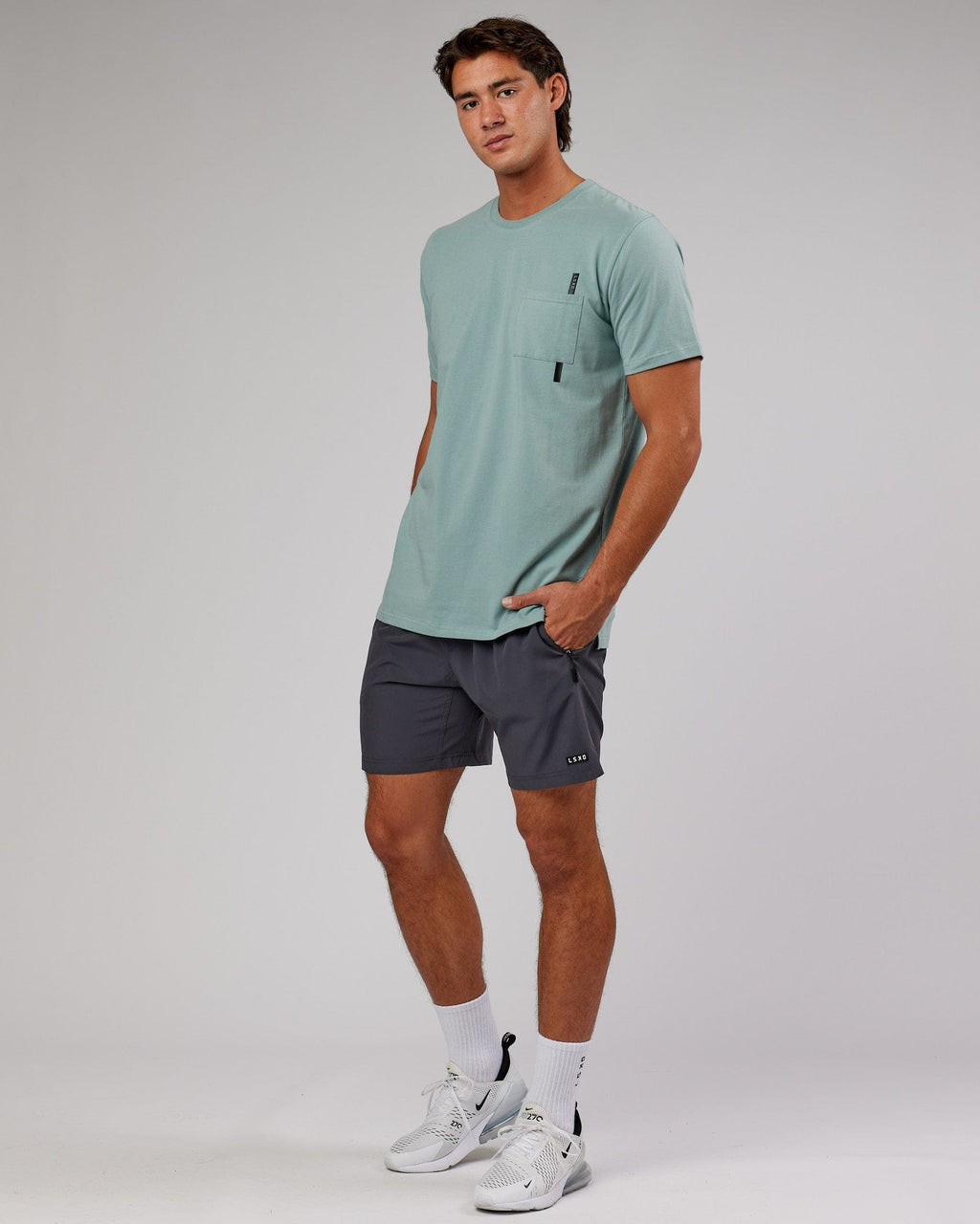 Model wearing Weld FLXCotton Pocket Tee - Frost