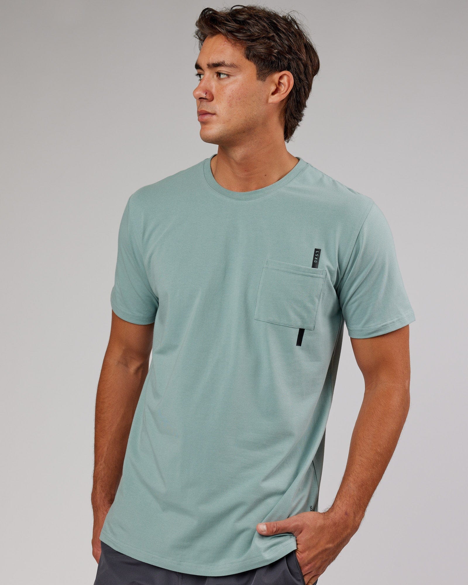 Model wearing Weld FLXCotton Pocket Tee - Frost