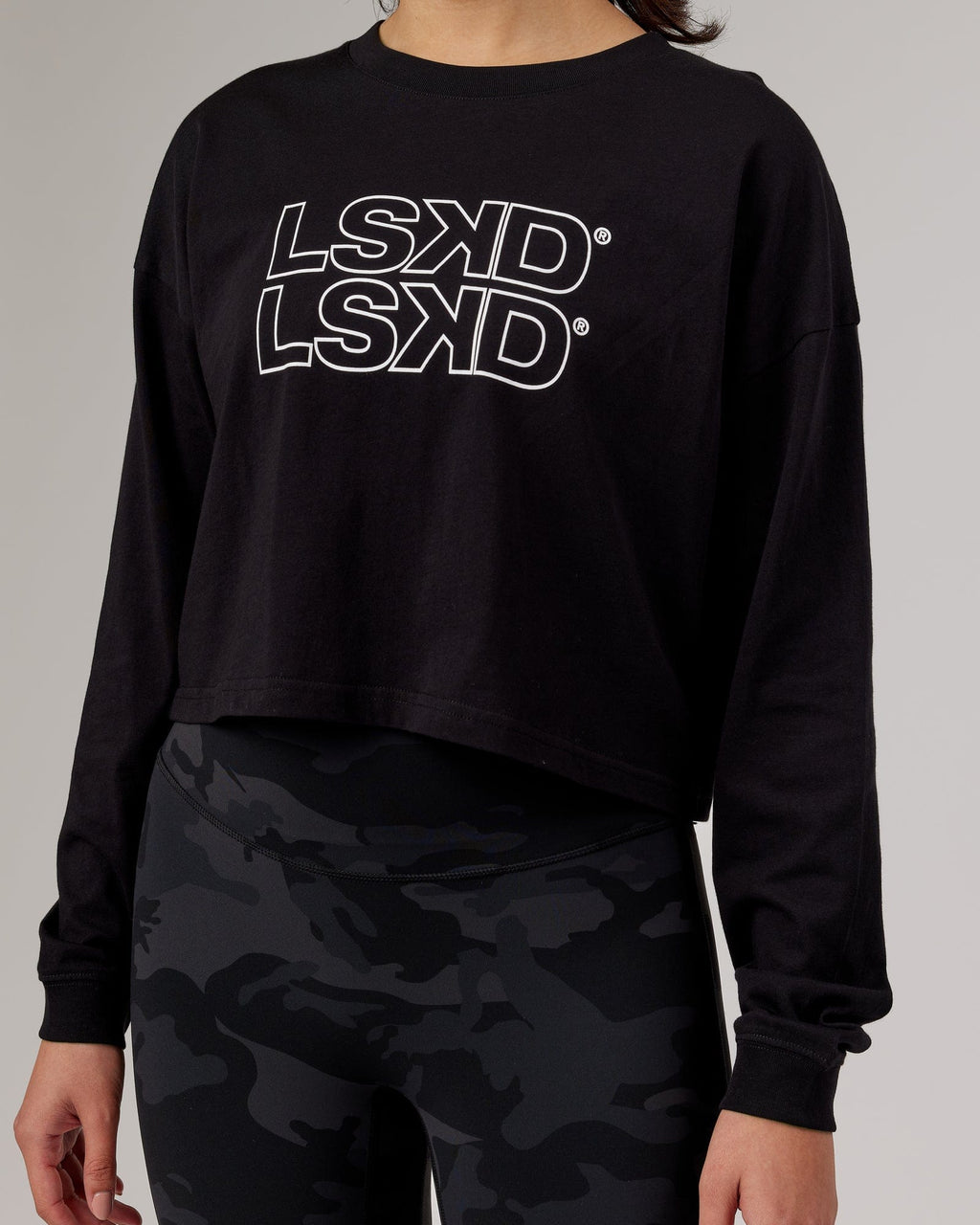 Model wearing Stacks Up LS Tee - Black