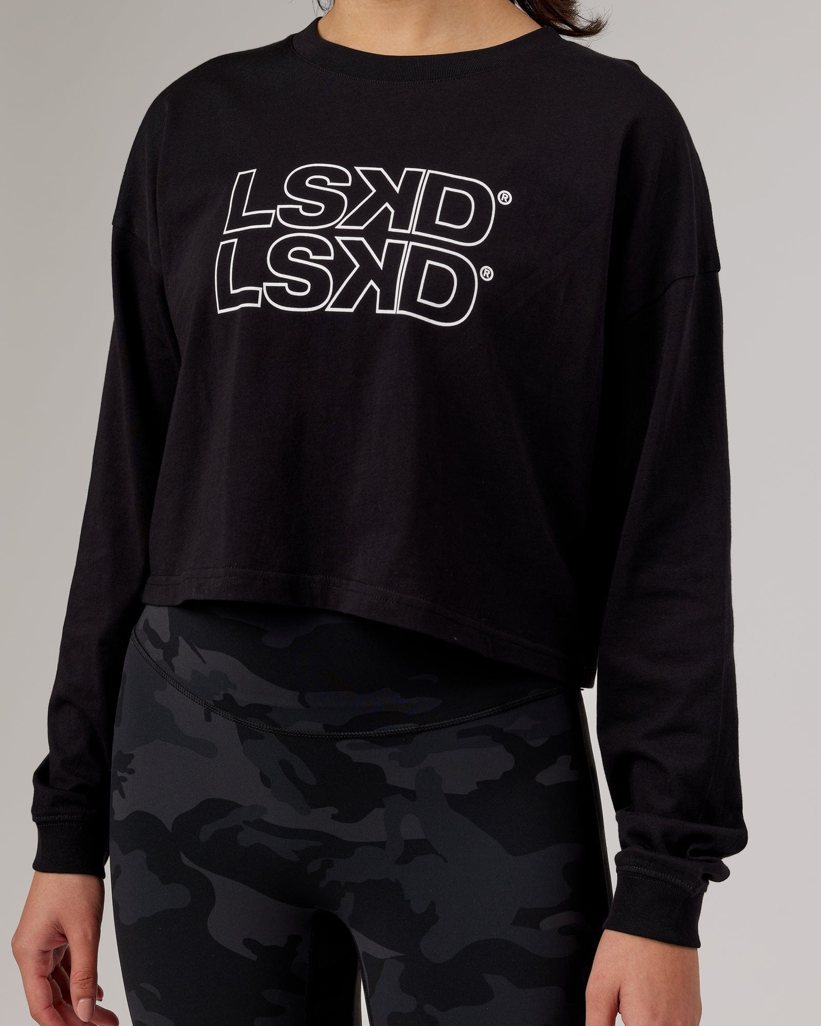 Model wearing Stacks Up LS Tee - Black